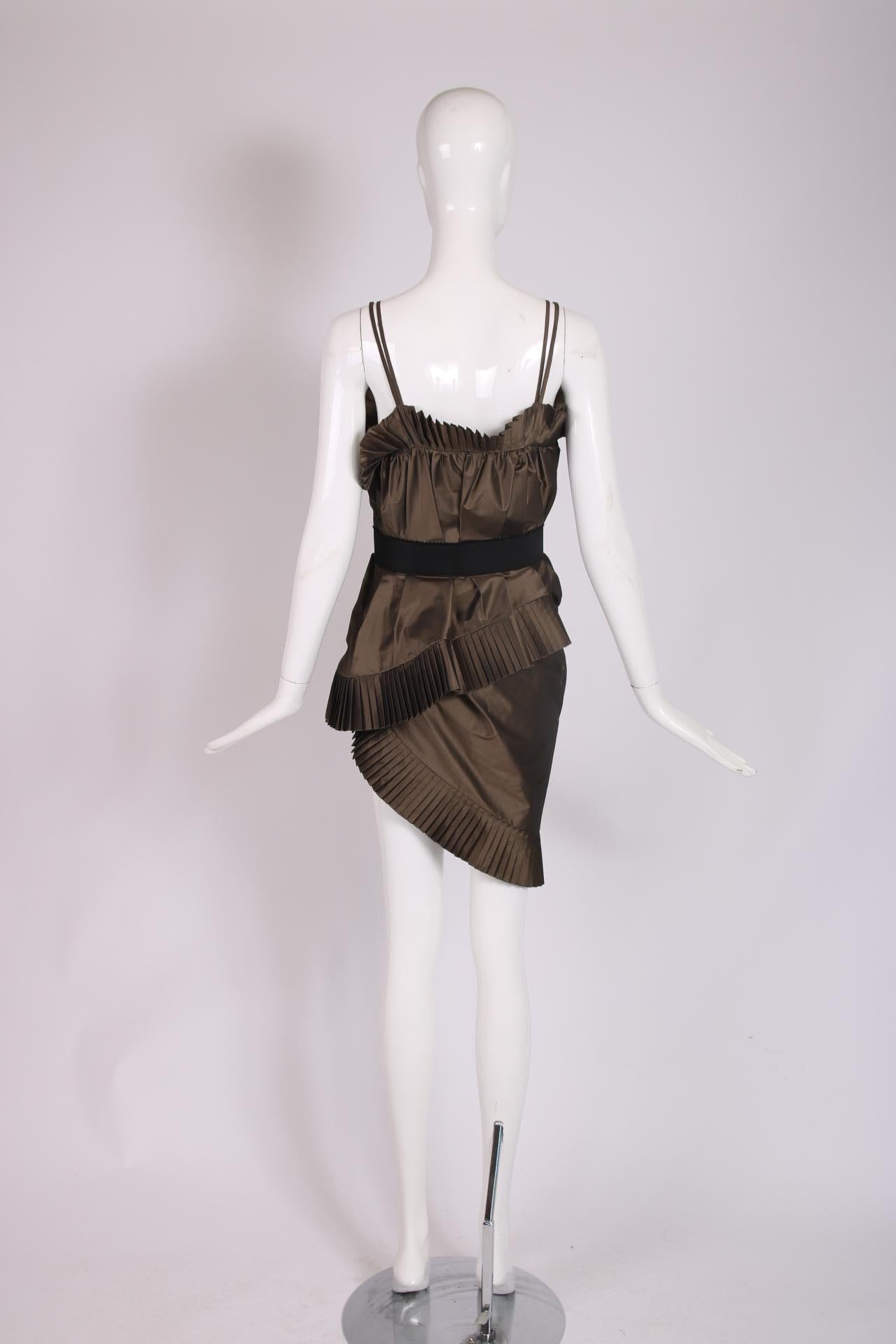 Black Christian Dior by John Galliano Brown Mini Dress w/Accordion Pleating Ca.2006