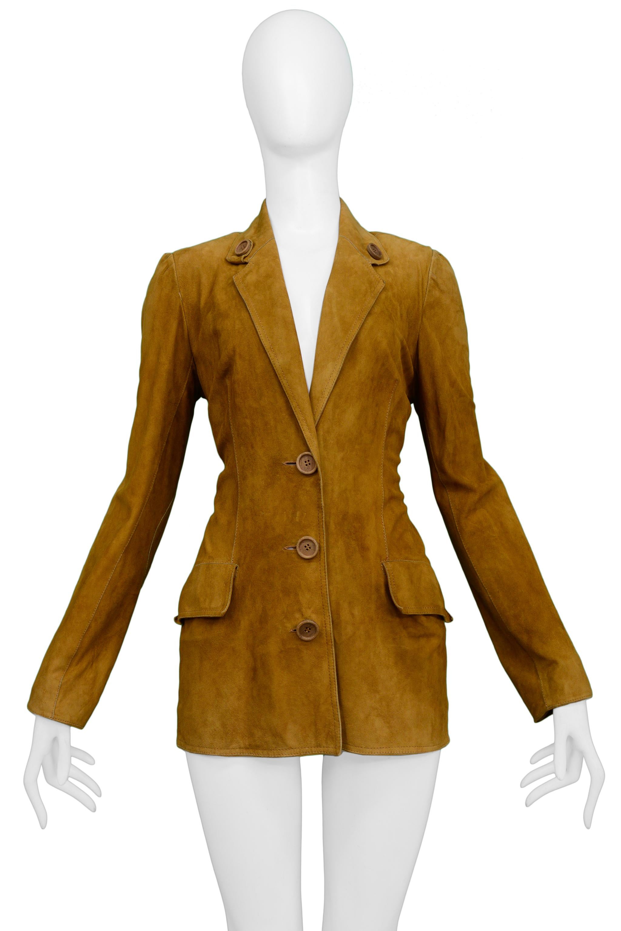 Resurrection Vintage is excited to offer a vintage Christian Dior by John Galliano brown goat suede jacket featuring a chic button-down lapel, side pockets with flaps, tailored body and three-button center front closure.

Christian Dior
Designed By