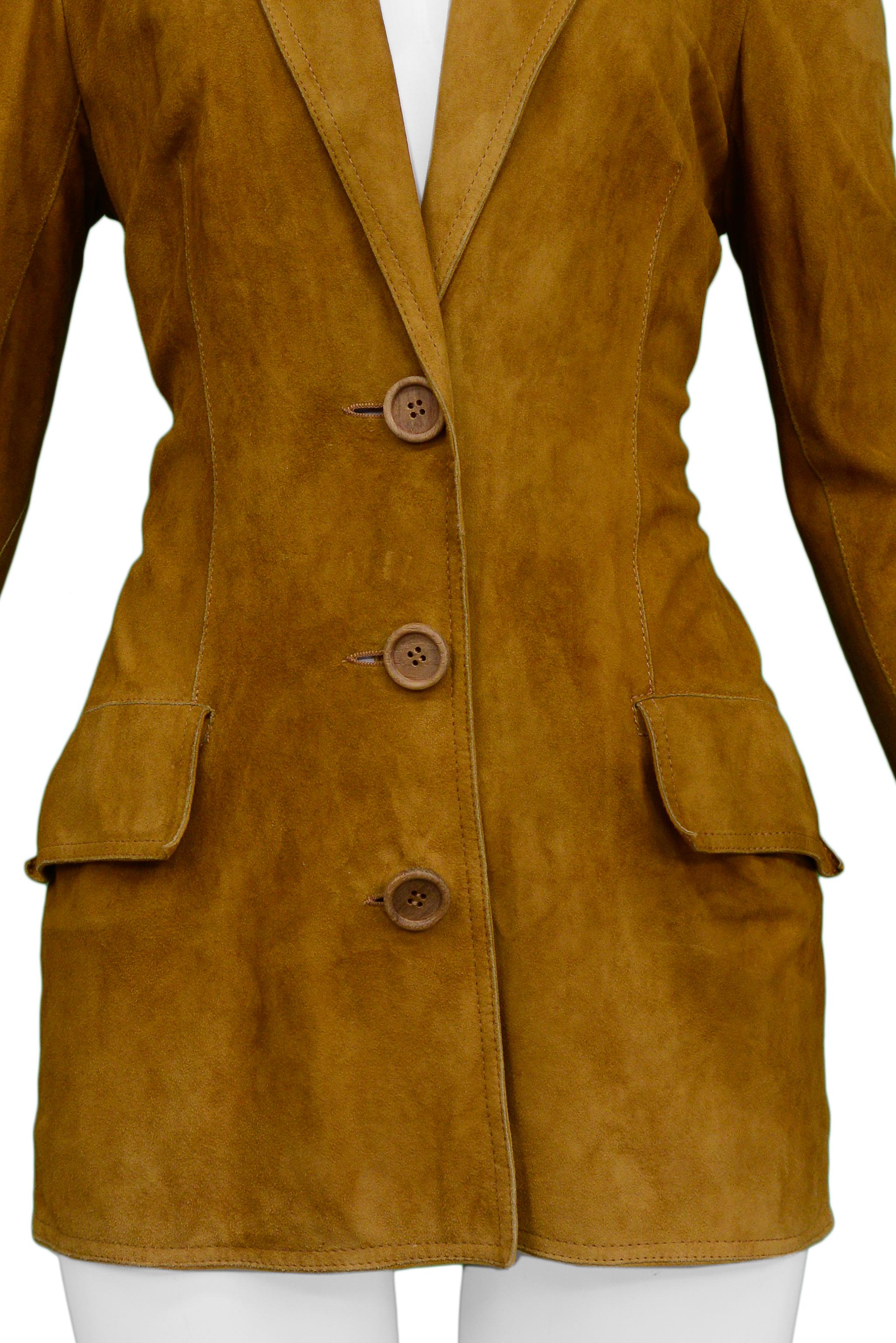 Christian Dior by John Galliano Brown Suede Blazer Jacket with Buttons In Excellent Condition For Sale In Los Angeles, CA