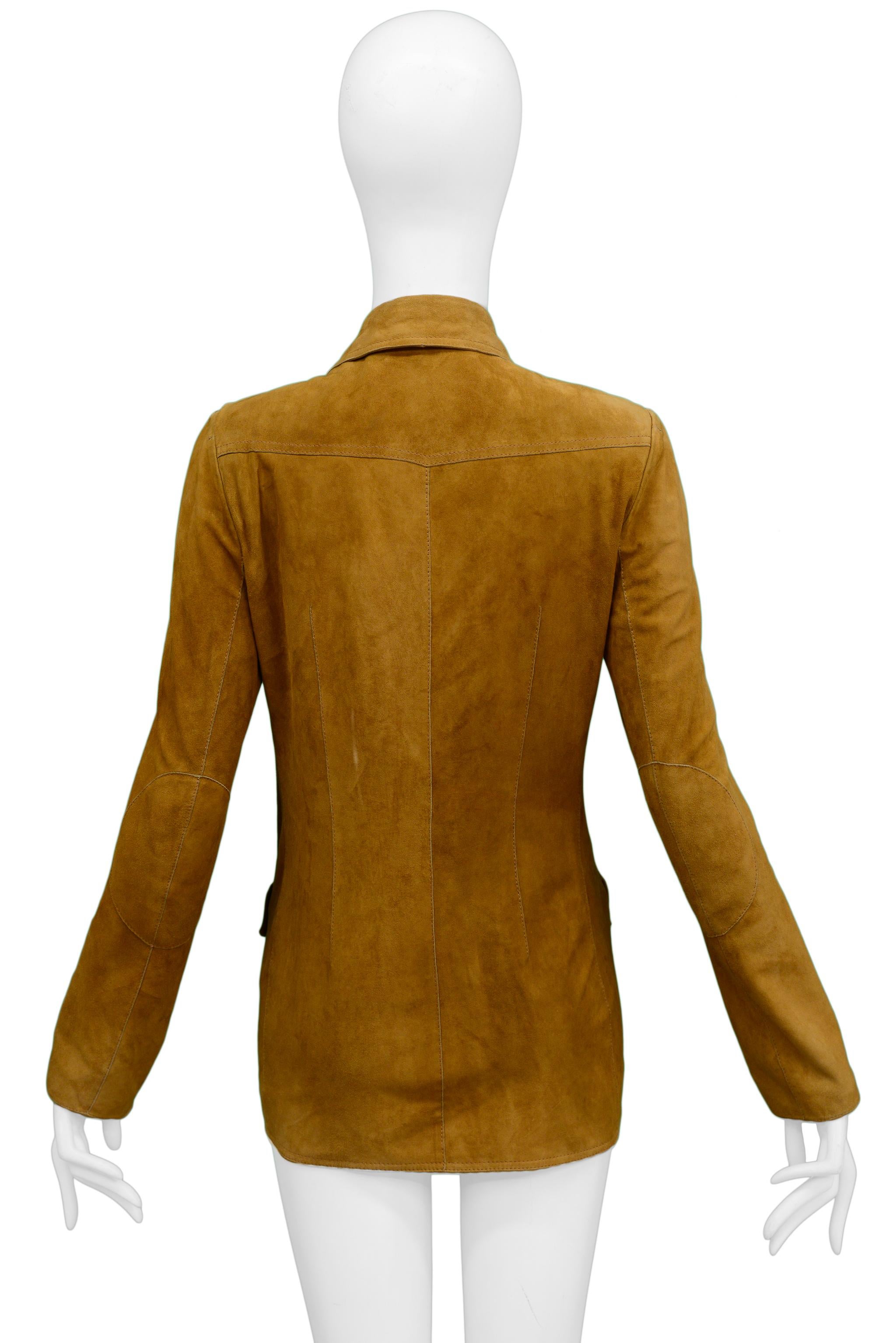 Christian Dior by John Galliano Brown Suede Blazer Jacket with Buttons For Sale 1