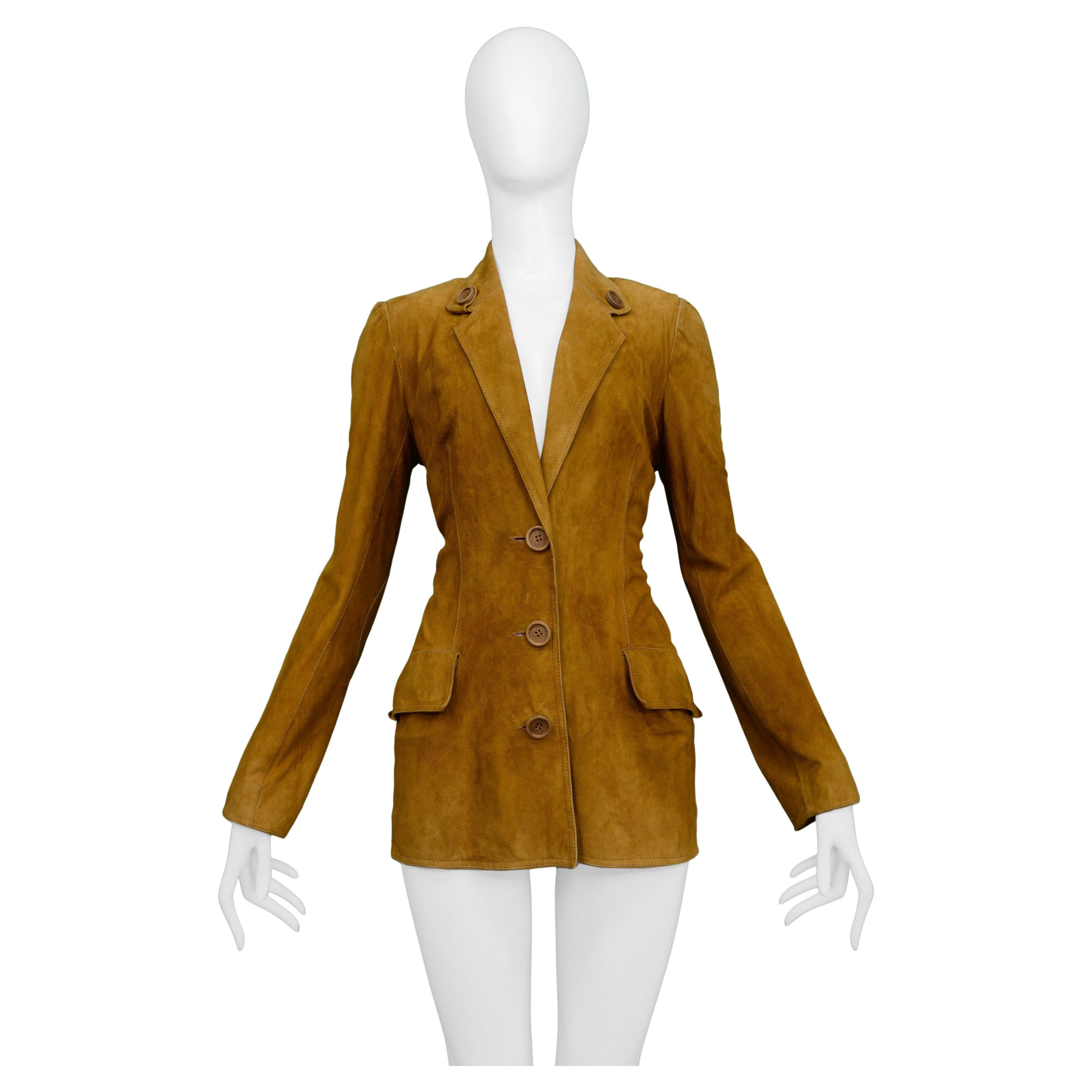 Christian Dior by John Galliano Brown Suede Blazer Jacket with Buttons For Sale