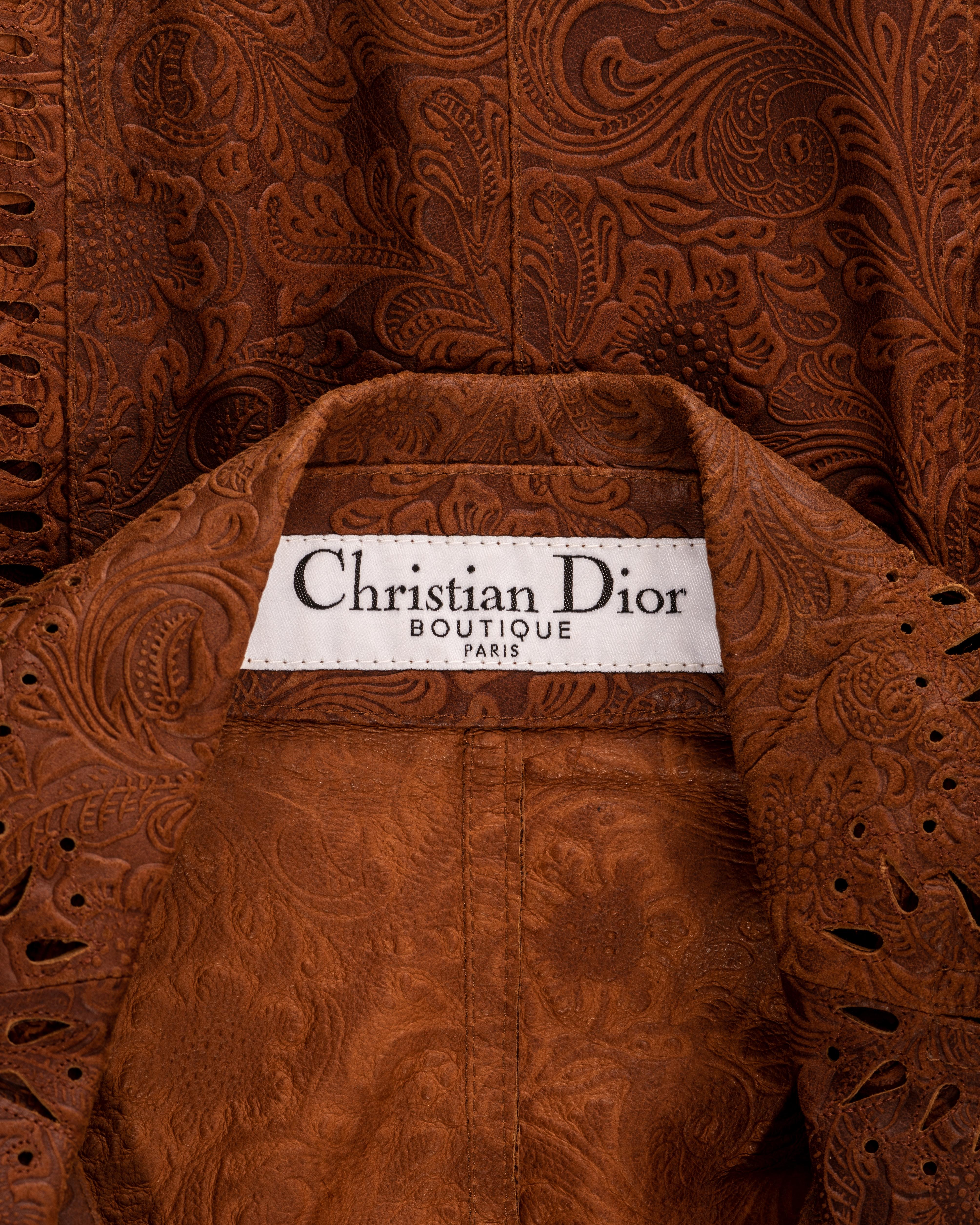 Women's Christian Dior by John Galliano brown tooled leather pant suit, ss 2006 For Sale