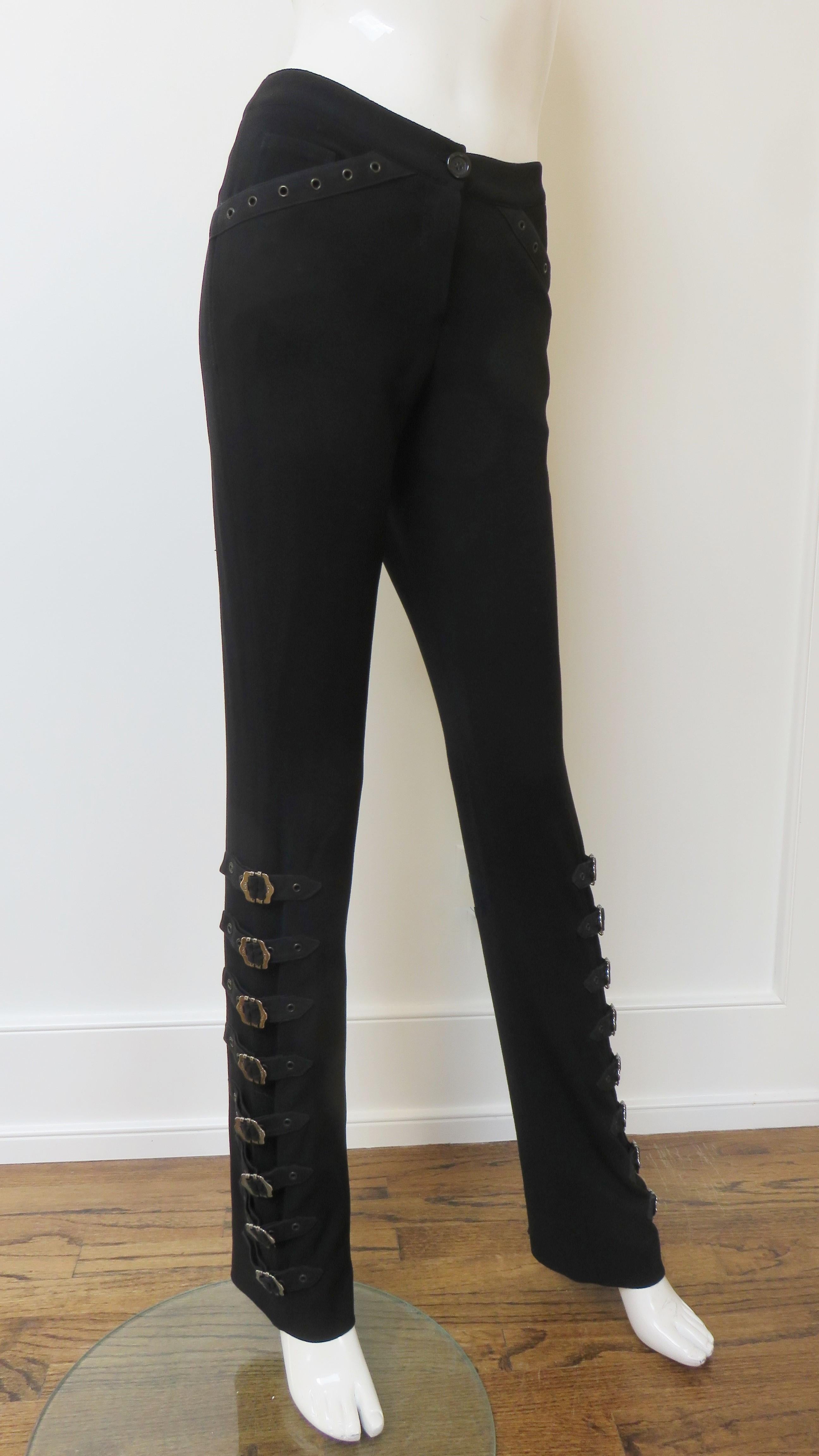 Black Christian Dior by John Galliano Iconic Buckle Leg Pants For Sale