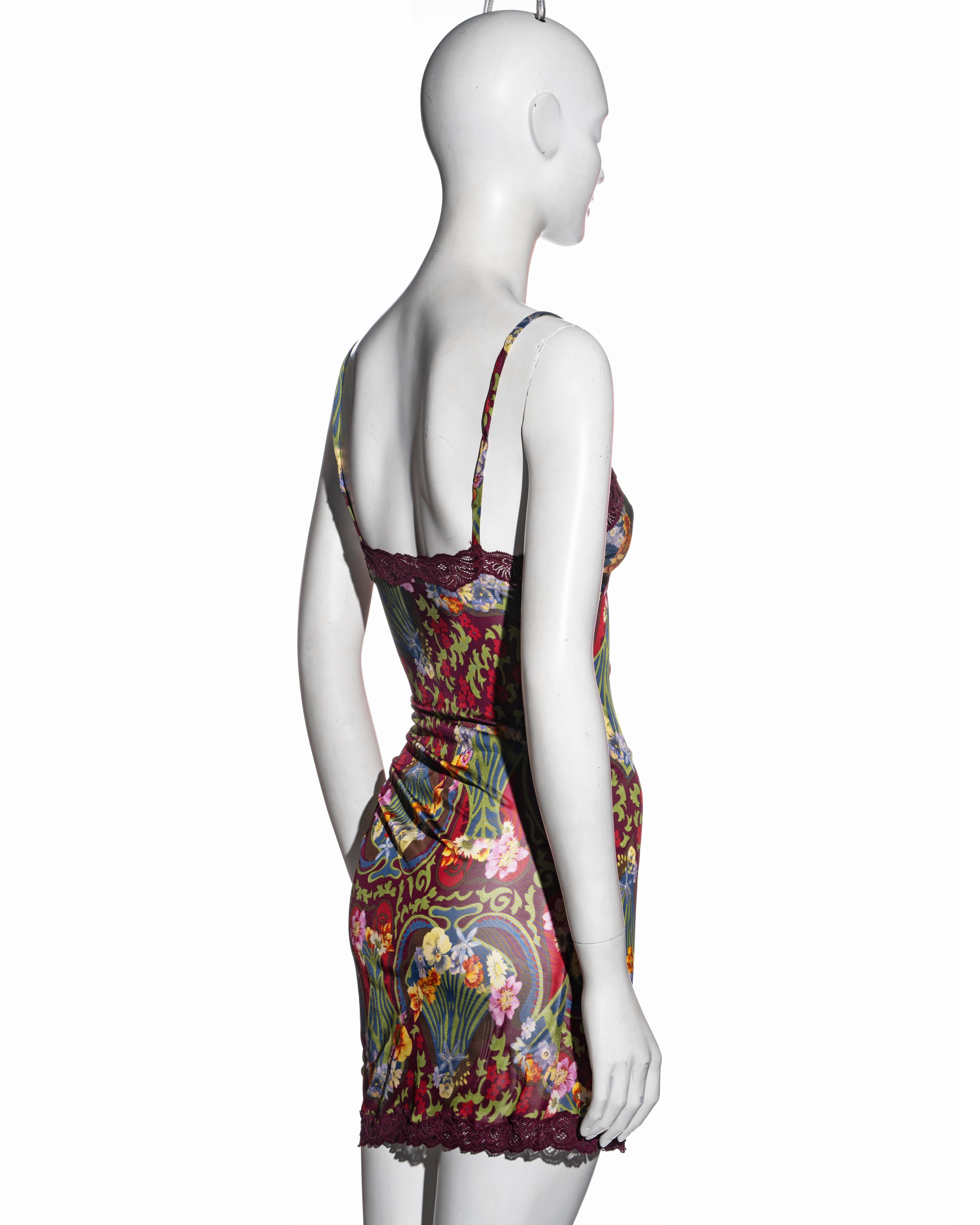 Women's Christian Dior by John Galliano burgundy floral twisted mini slip dress, fw 2005