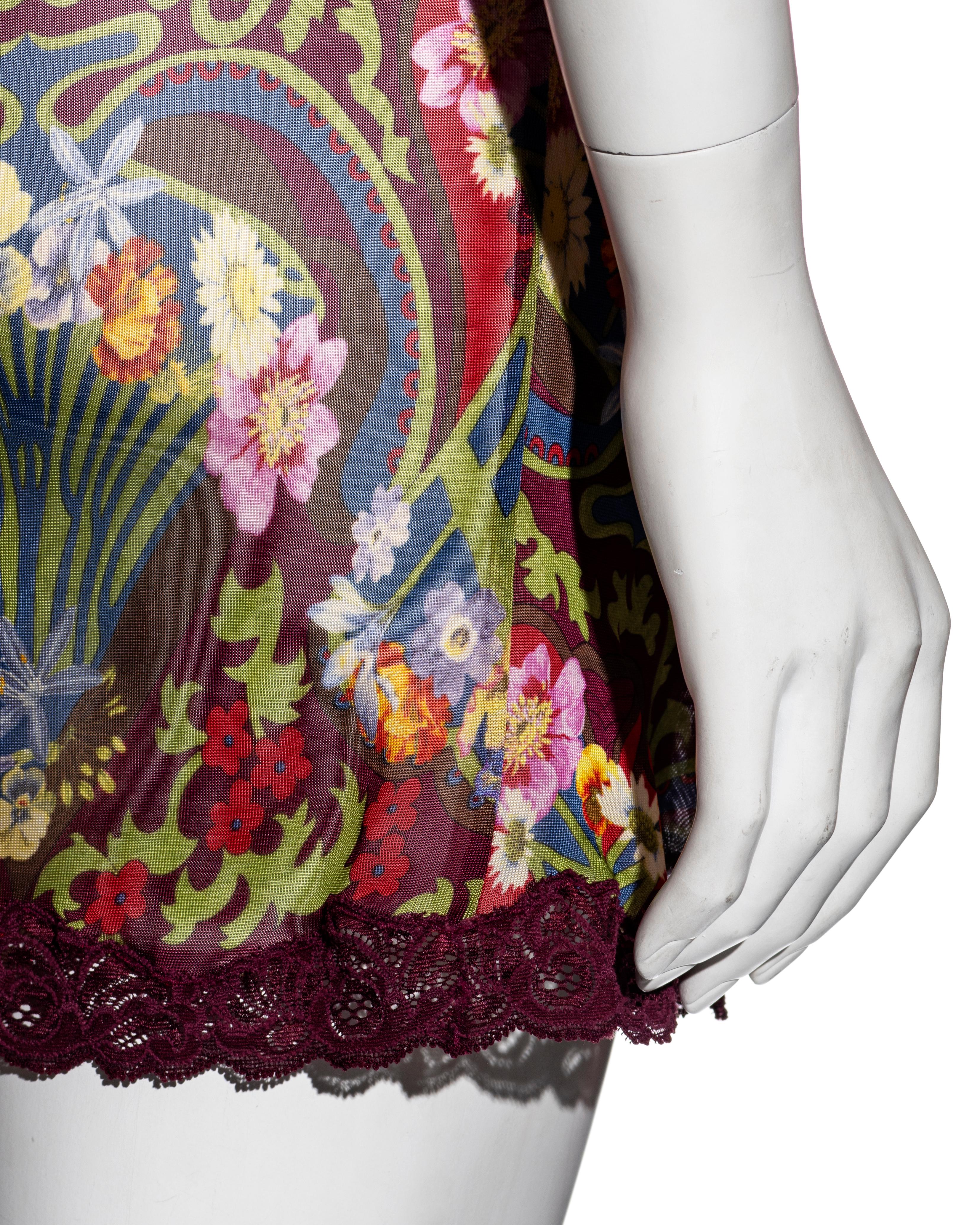 Christian Dior by John Galliano burgundy floral twisted mini slip dress, fw 2005 1