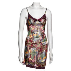 Christian Dior by John Galliano burgundy floral twisted mini slip dress, fw 2005