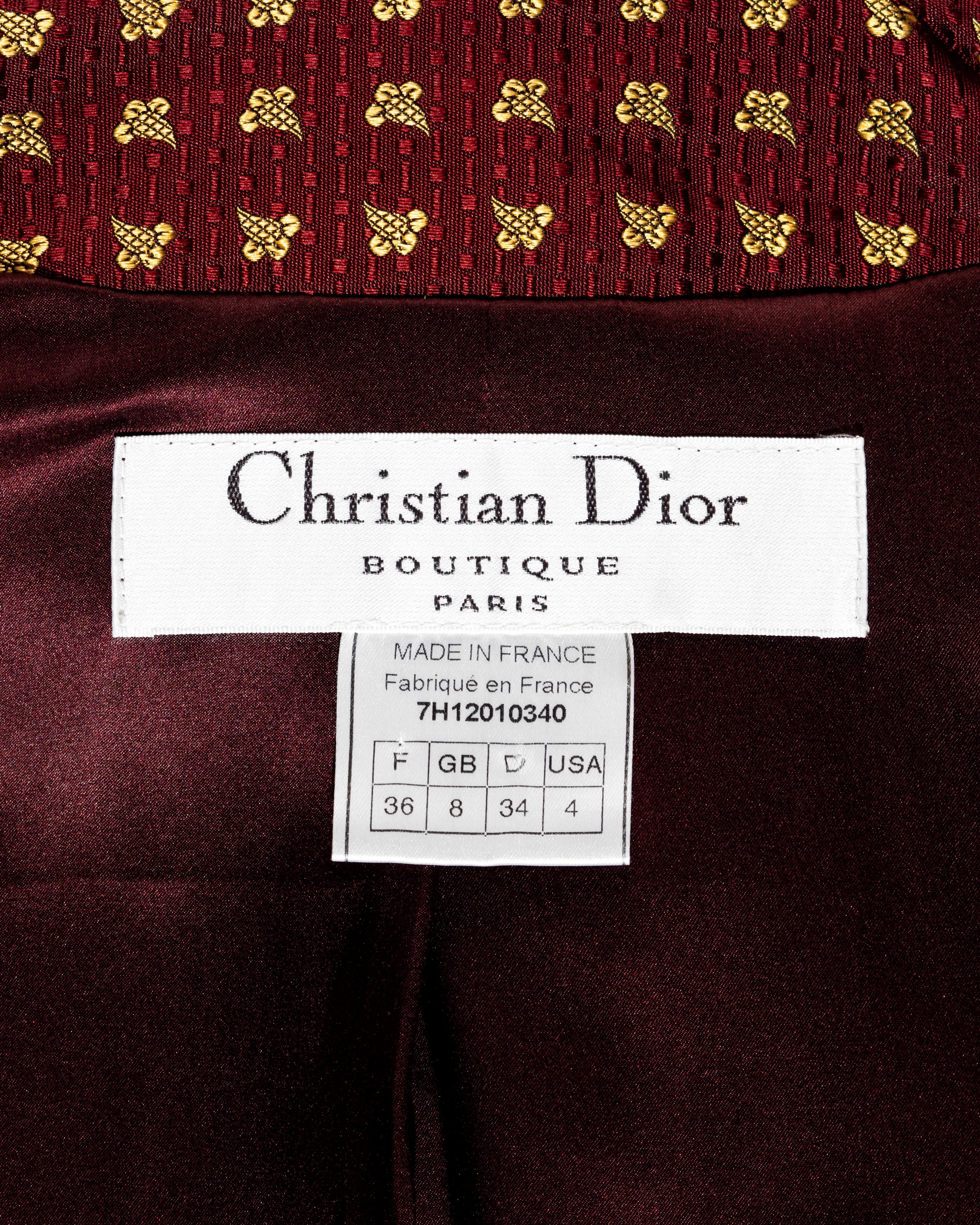 Christian Dior by John Galliano burgundy jacquard micro-mini skirt suit, fw 1997 6