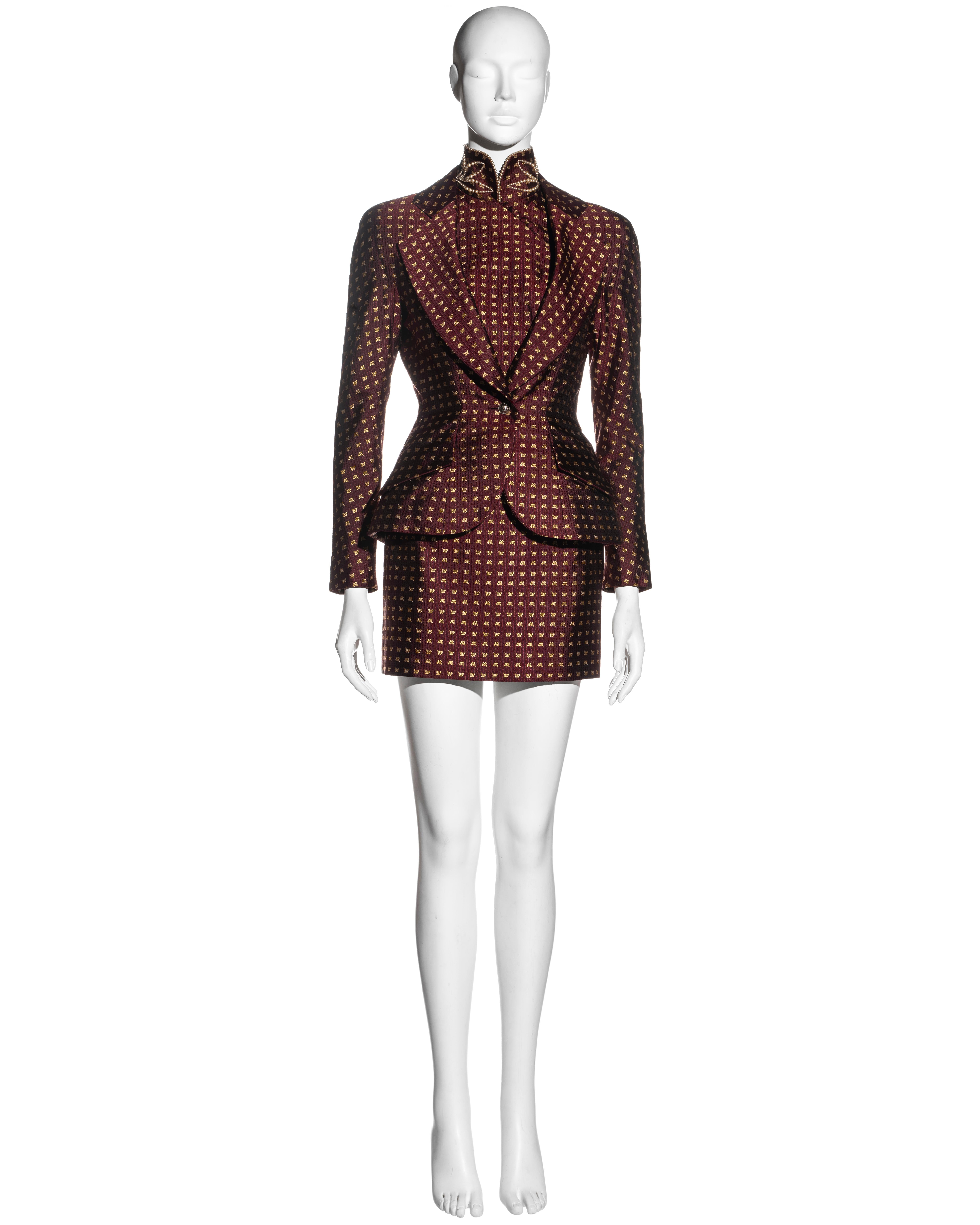dior by john galliano f/w 1997 burgundy jacquard miniskirt suit