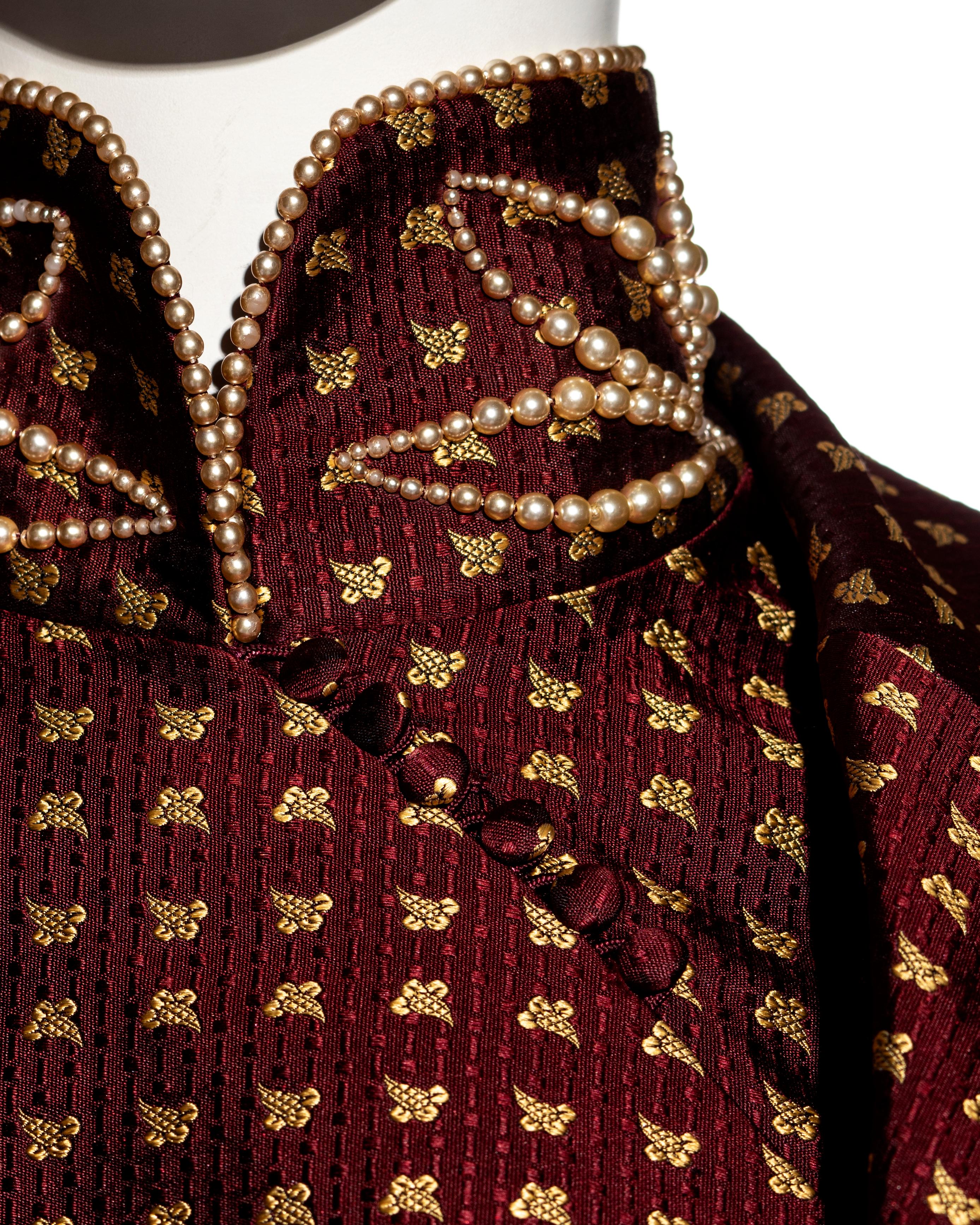 Christian Dior by John Galliano burgundy jacquard micro-mini skirt suit, fw 1997 In Excellent Condition In London, GB