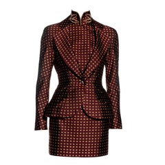 Christian Dior by John Galliano burgundy jacquard micro-mini skirt suit, fw 1997