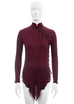 Christian Dior by John Galliano burgundy pleated silk blouse, ss 1999