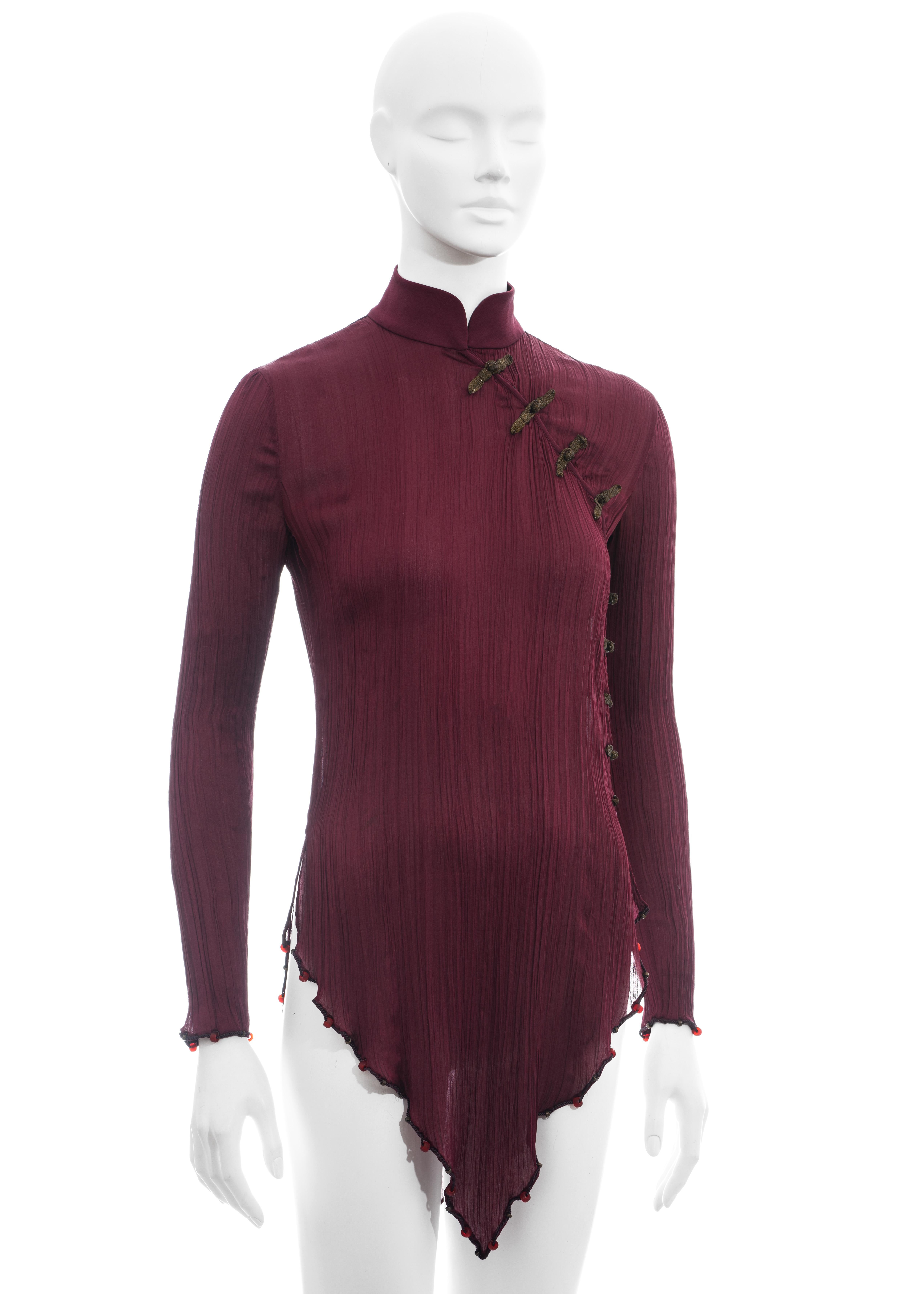 Christian Dior by John Galliano burgundy pleated silk blouse, ss 1999 In Excellent Condition For Sale In London, GB