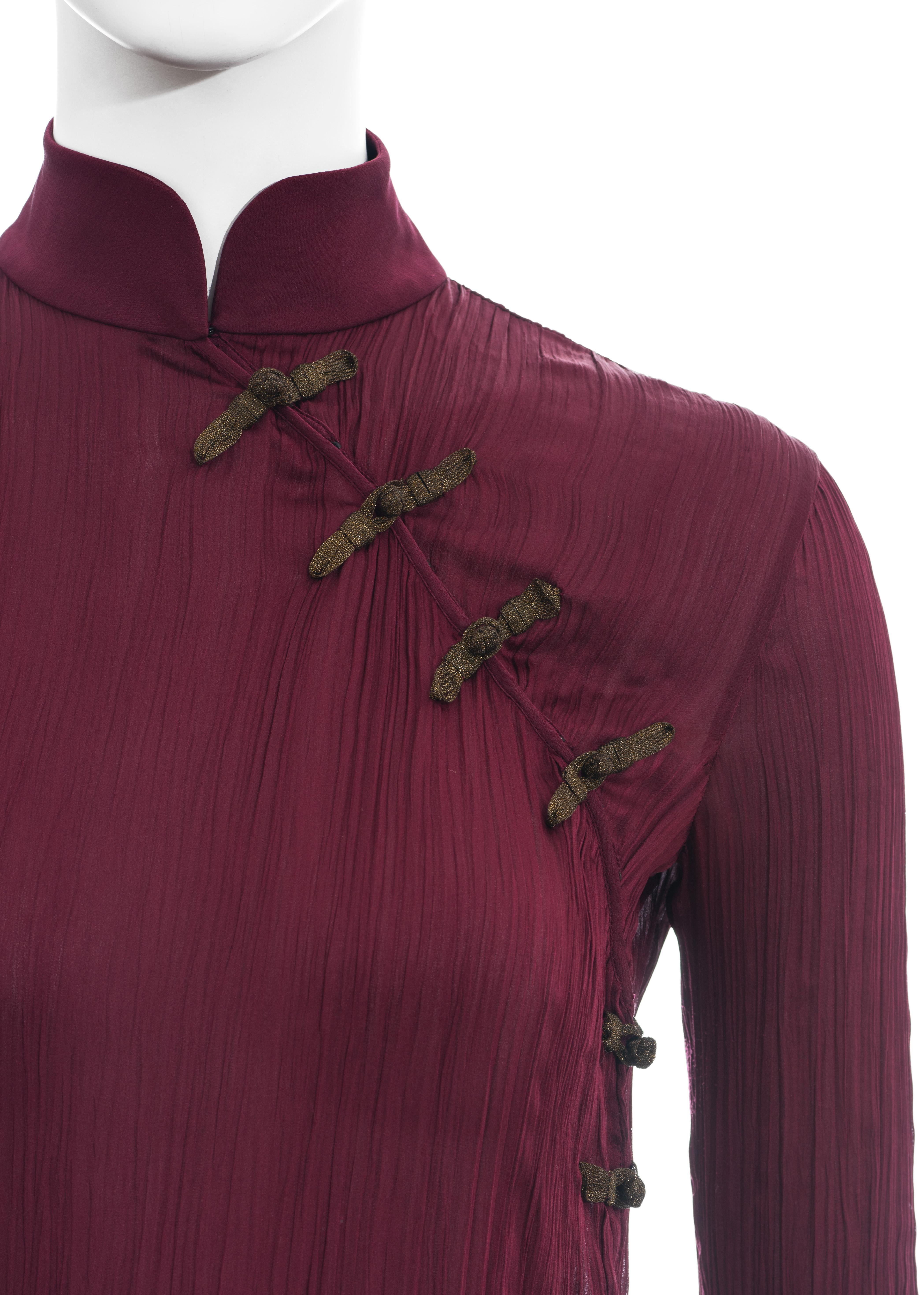 Women's Christian Dior by John Galliano burgundy pleated silk blouse, ss 1999