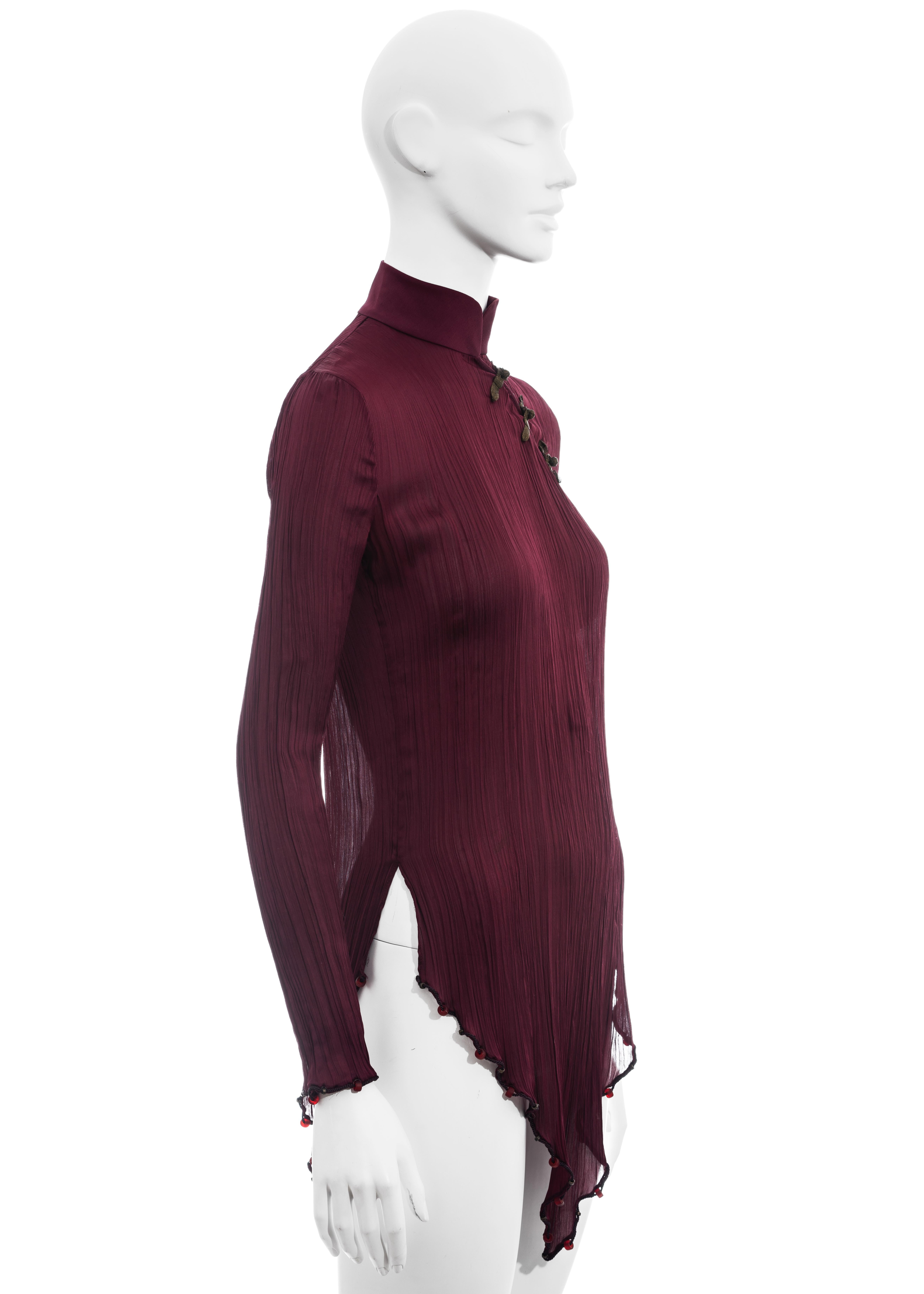 Christian Dior by John Galliano burgundy pleated silk blouse, ss 1999 For Sale 1