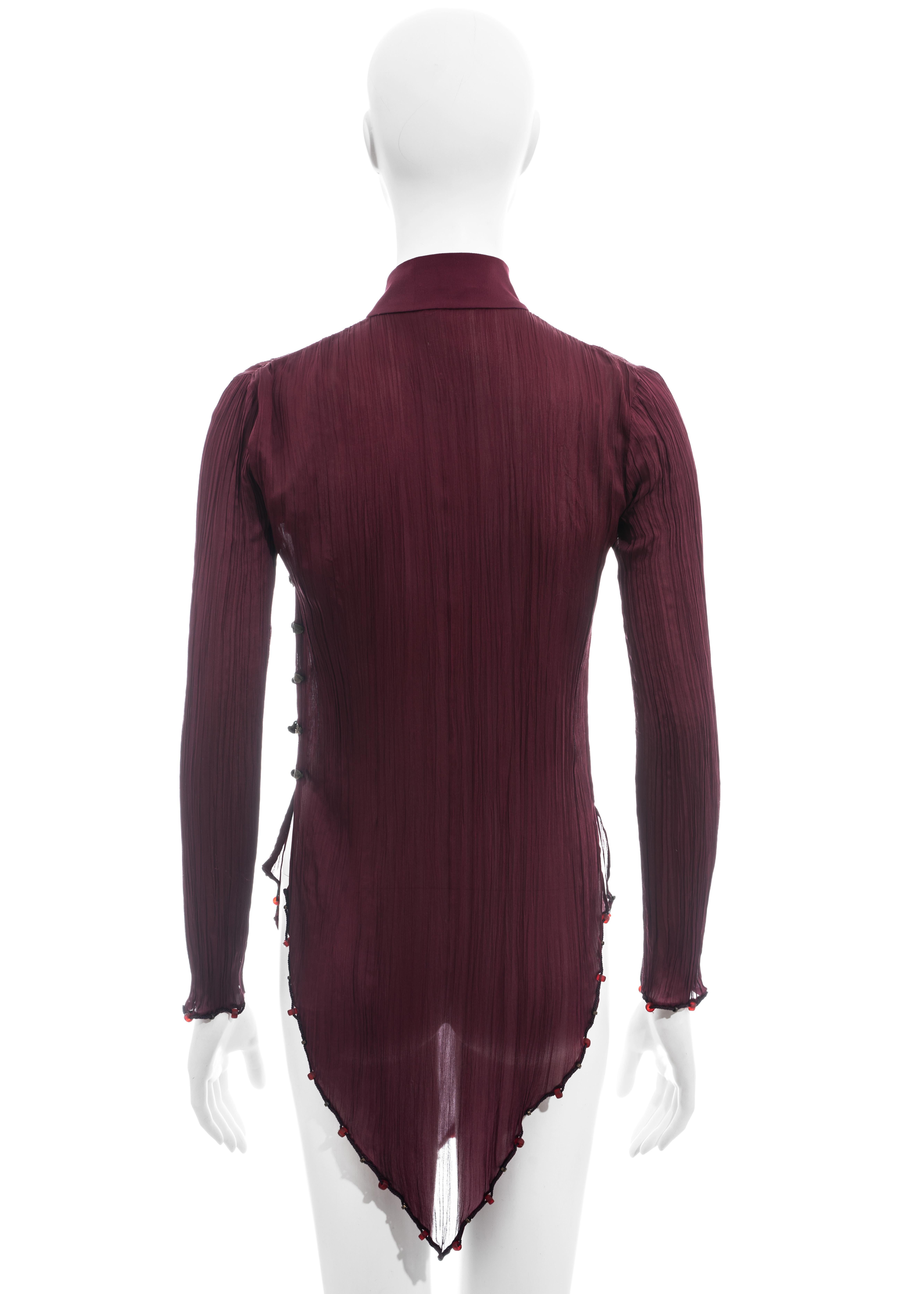 Christian Dior by John Galliano burgundy pleated silk blouse, ss 1999 For Sale 2