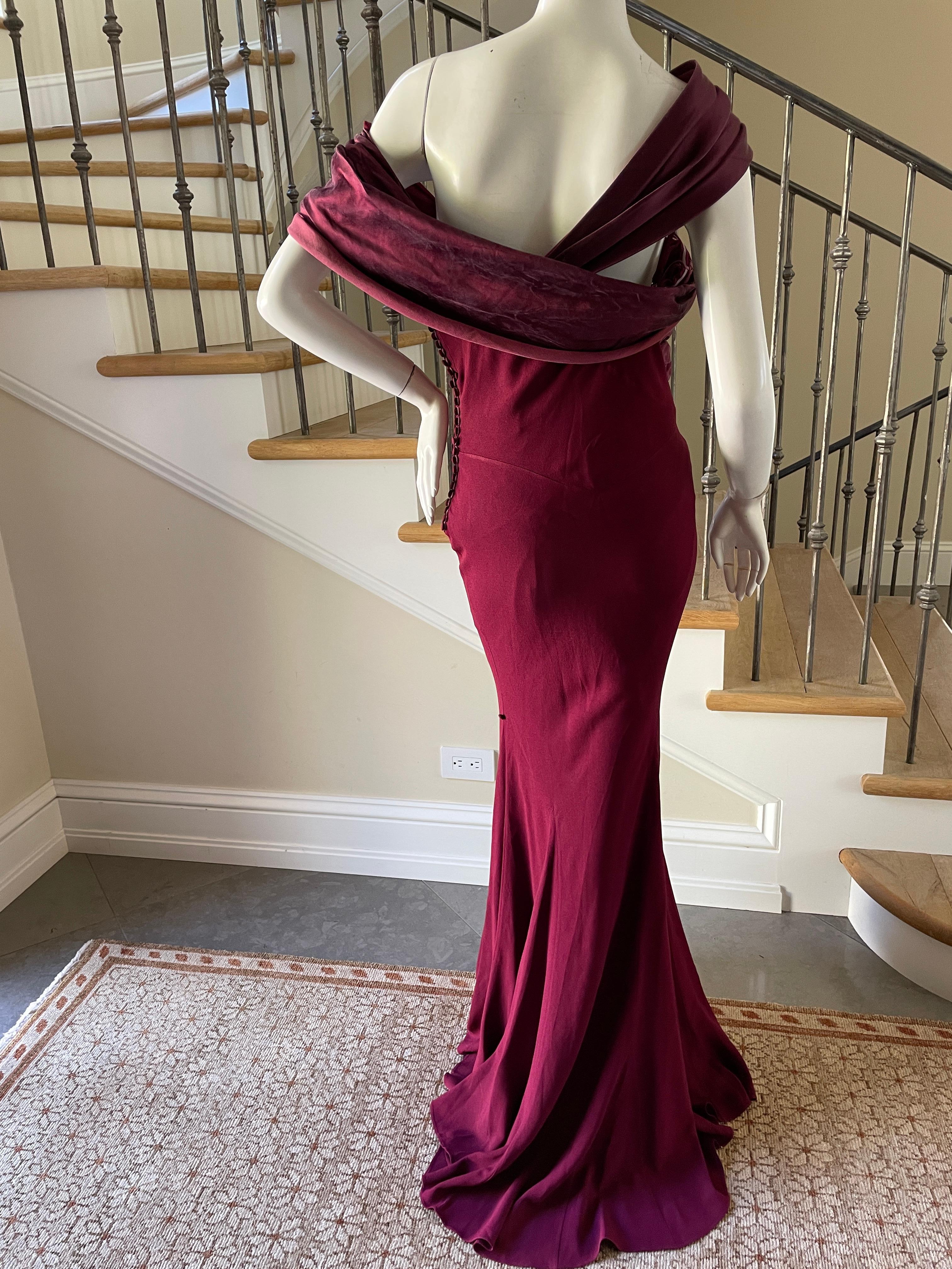 Christian Dior by John Galliano Burgundy Red Draped Evening Dress For Sale 7