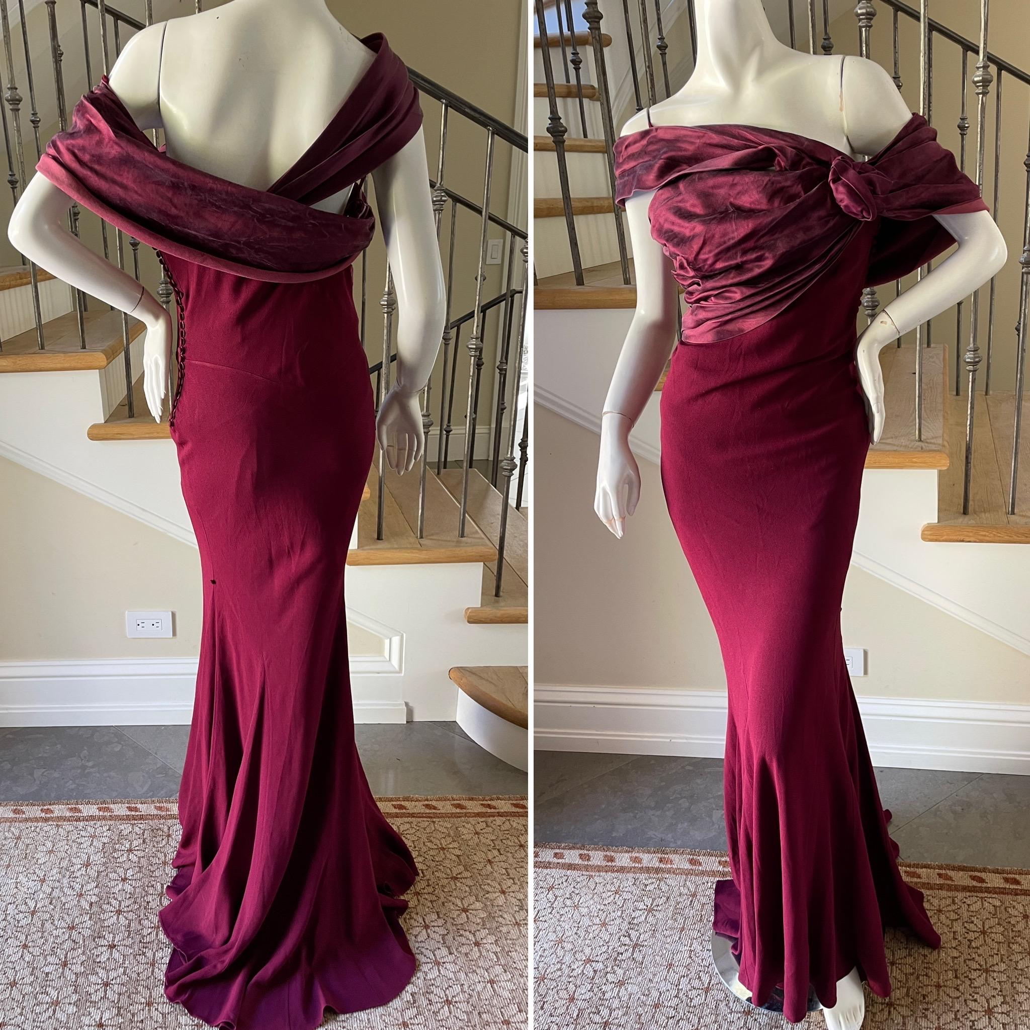 Christian Dior by John Galliano Burgundy Red Draped Evening Dress.
There is an inner corset bustier , I'm not certain I styled it correctly, but it is really  pretty.
 Size 40 Fr 8 US
Bust 38