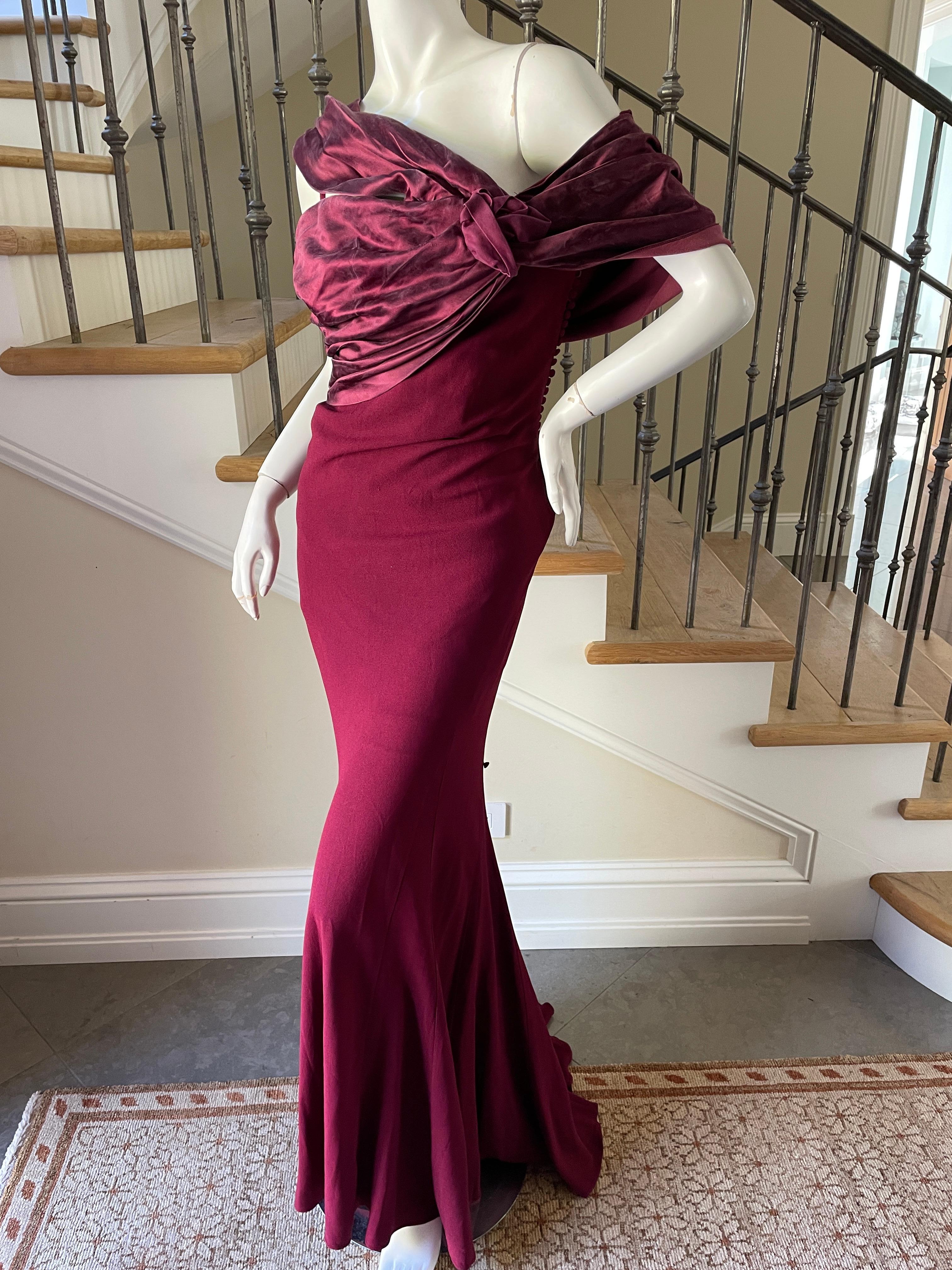 Women's Christian Dior by John Galliano Burgundy Red Draped Evening Dress For Sale