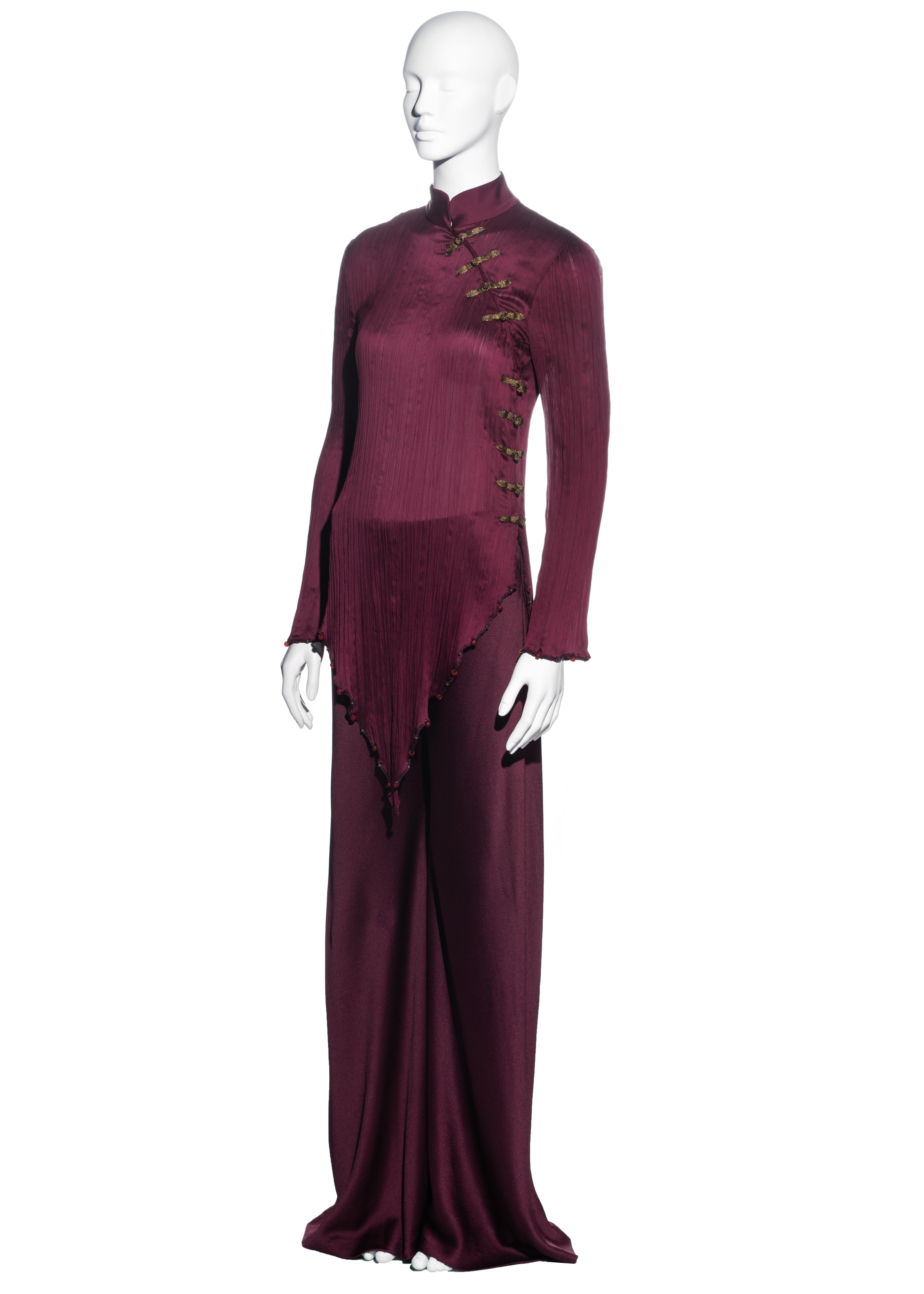 Christian Dior by John Galliano Burgundy silk pleated pant suit, ss 1999 In Excellent Condition In London, GB