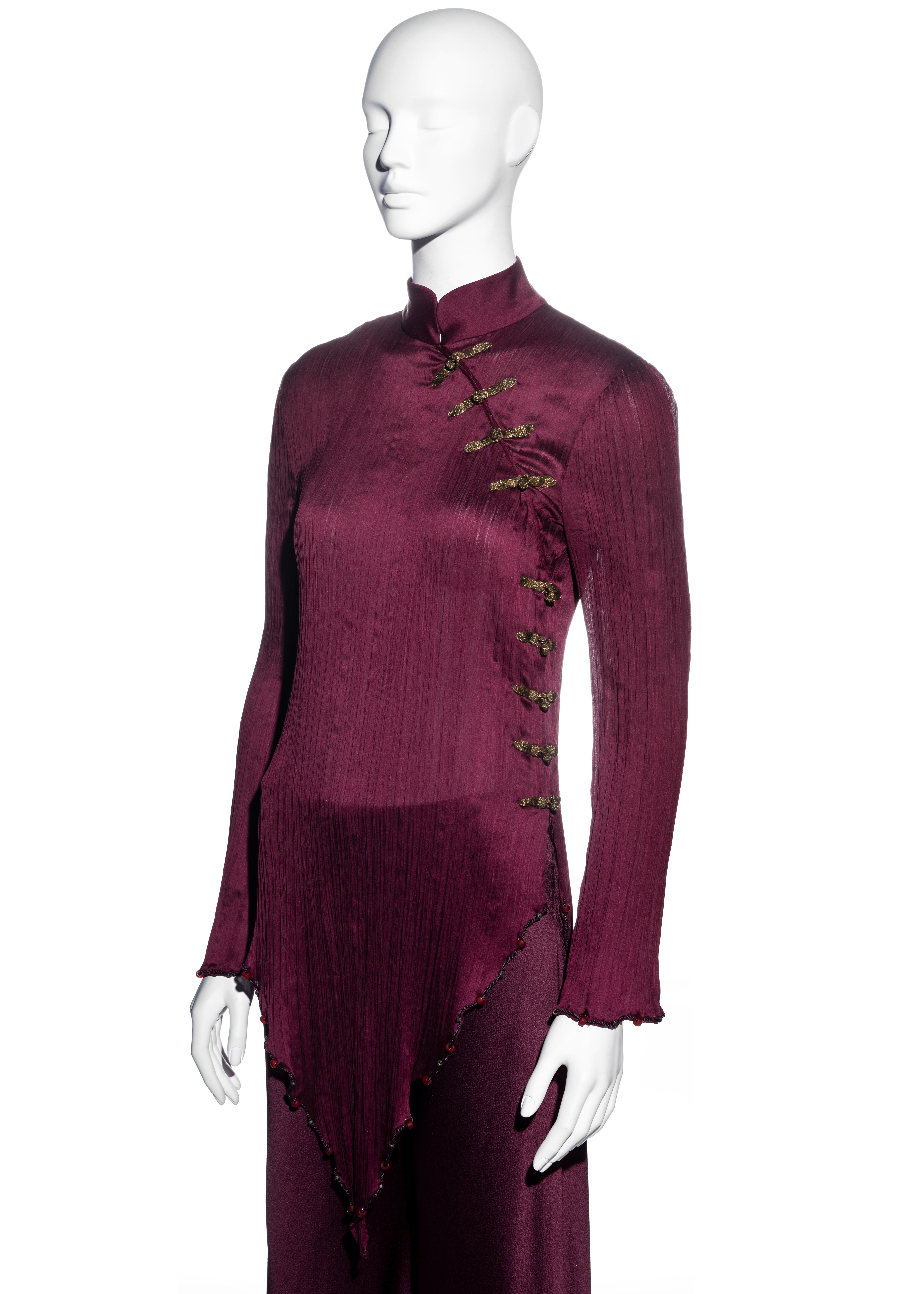 Women's Christian Dior by John Galliano Burgundy silk pleated pant suit, ss 1999