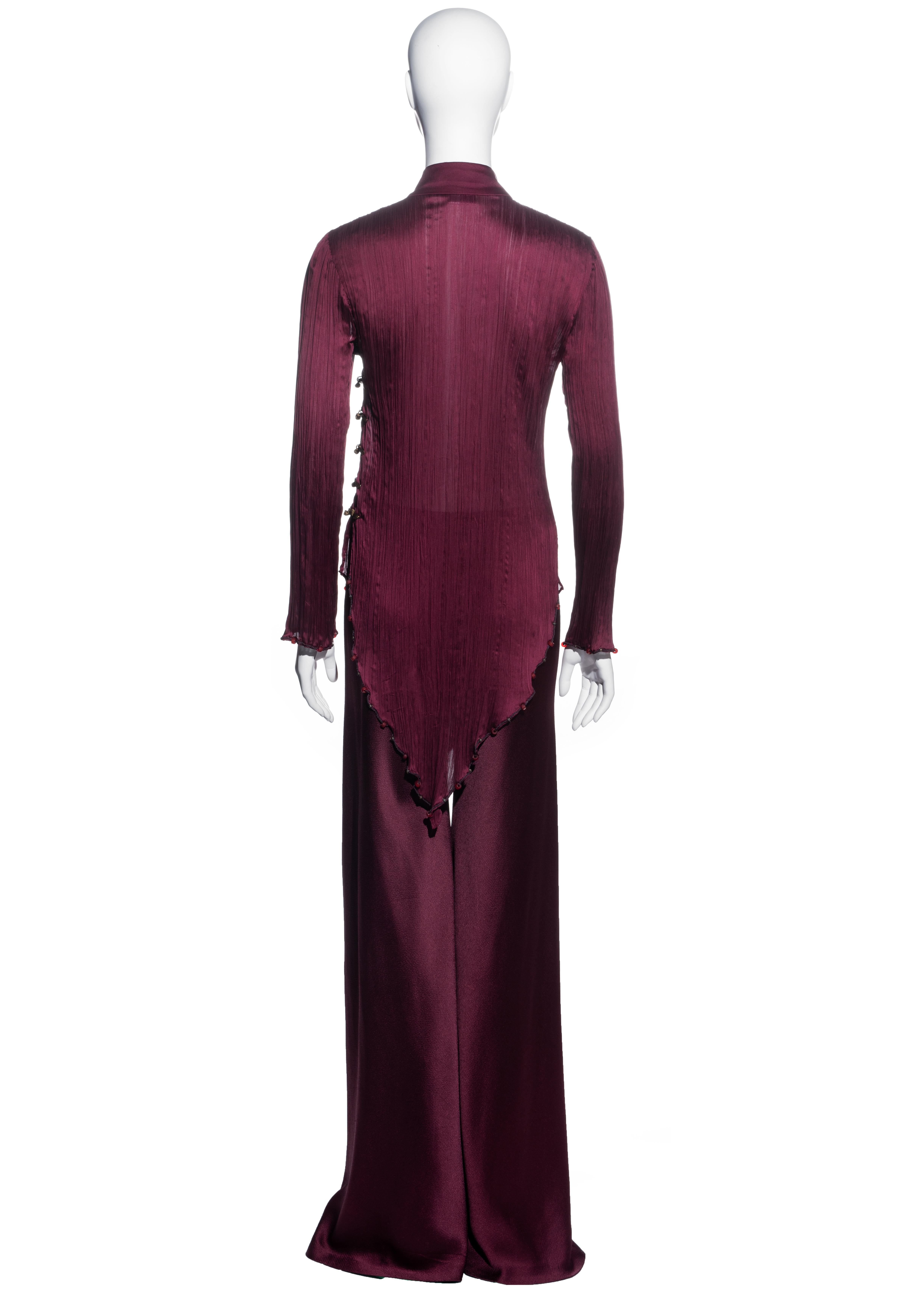 Christian Dior by John Galliano Burgundy silk pleated pant suit, ss 1999 2