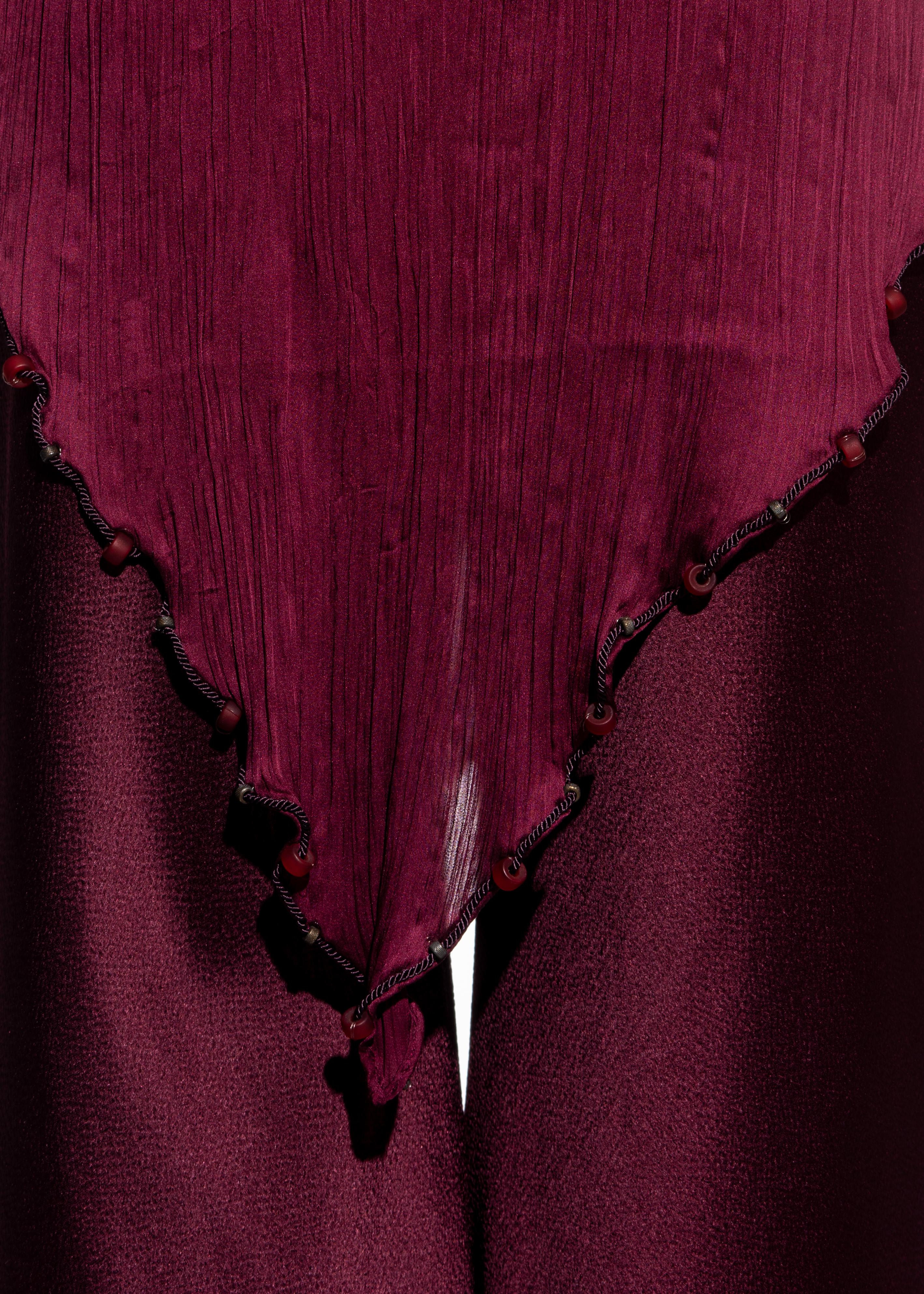 Christian Dior by John Galliano Burgundy silk pleated pant suit, ss 1999 3