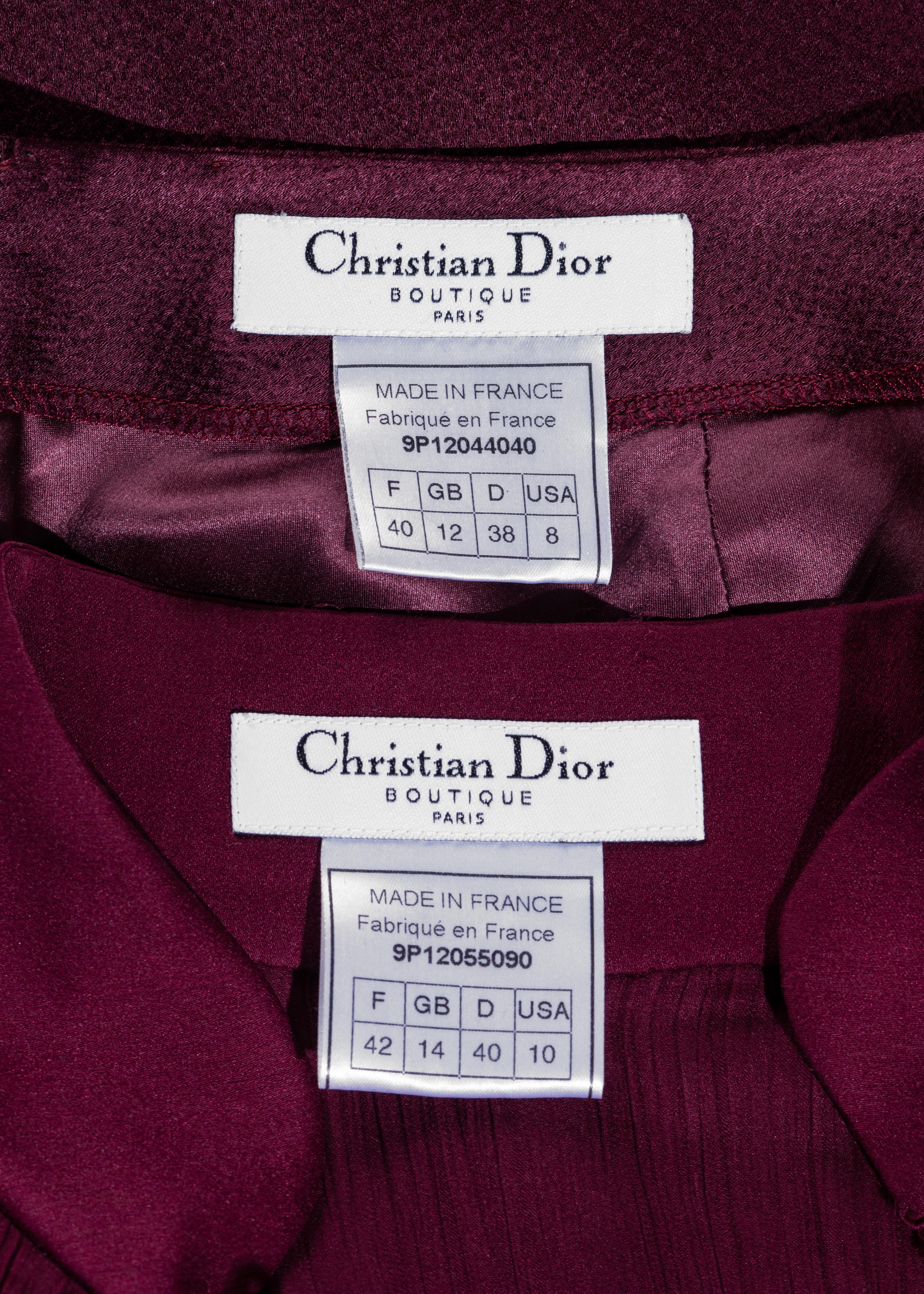 Christian Dior by John Galliano Burgundy silk pleated pant suit, ss 1999 4