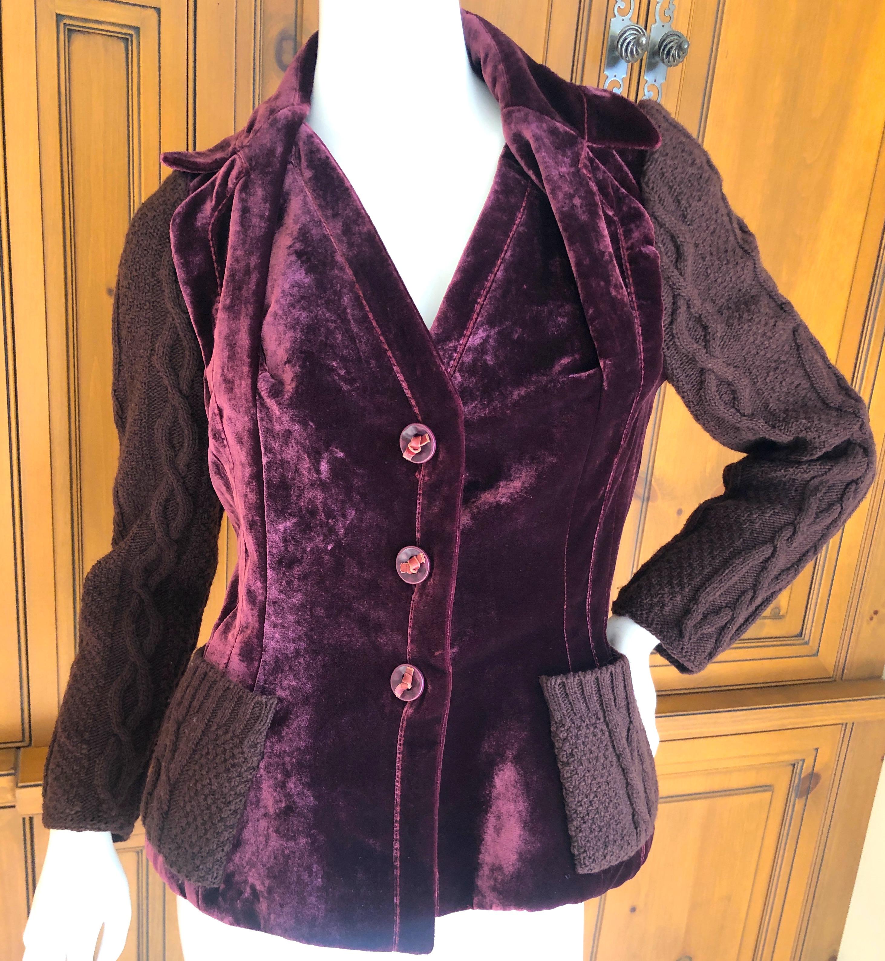 Christian Dior by John Galliano Burgundy Velvet Bar Jacket w Cable Knit Details
Size 40
Bust 36