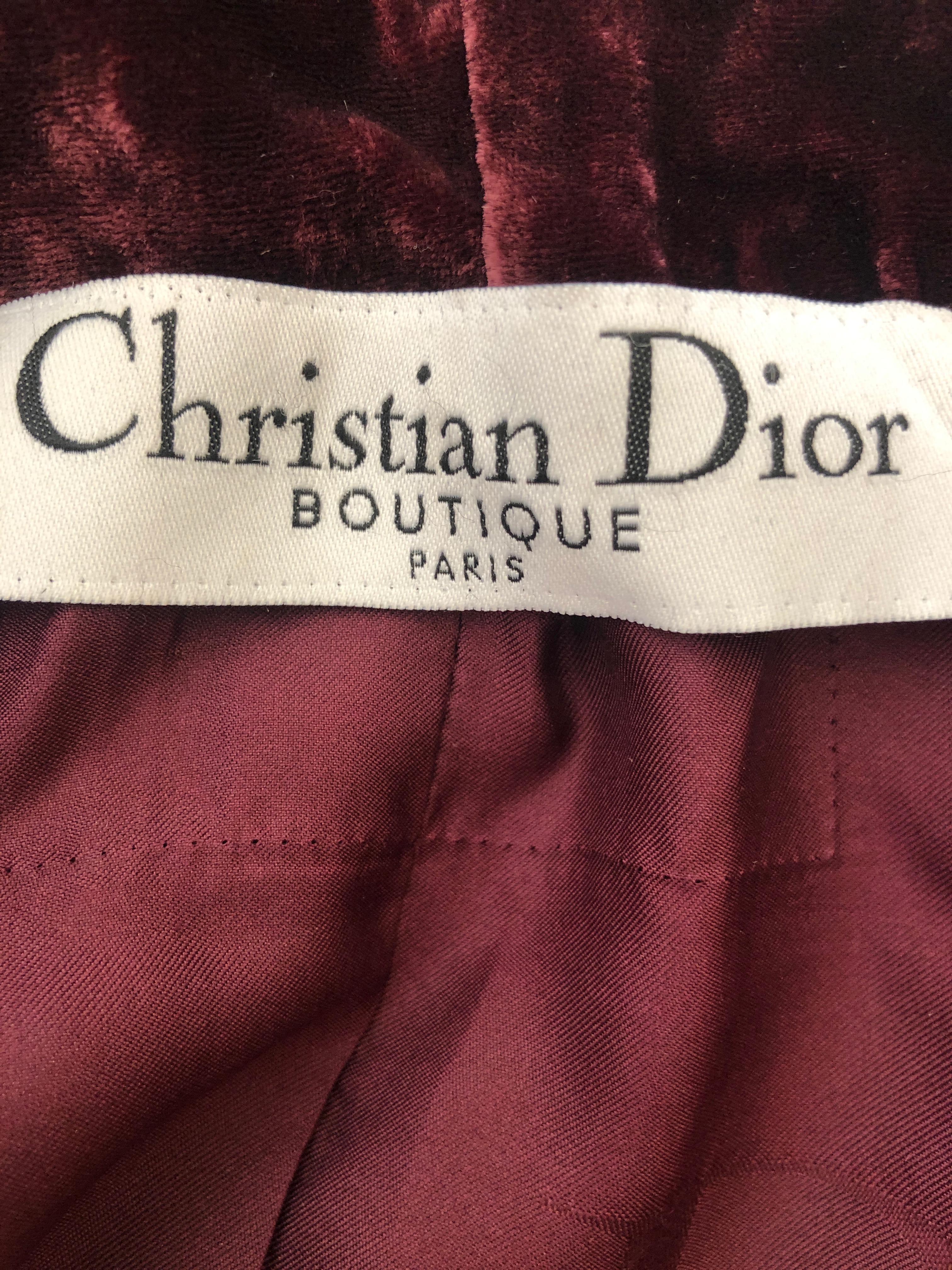 Black Christian Dior by John Galliano Burgundy Velvet Bar Jacket w Cable Knit Details For Sale