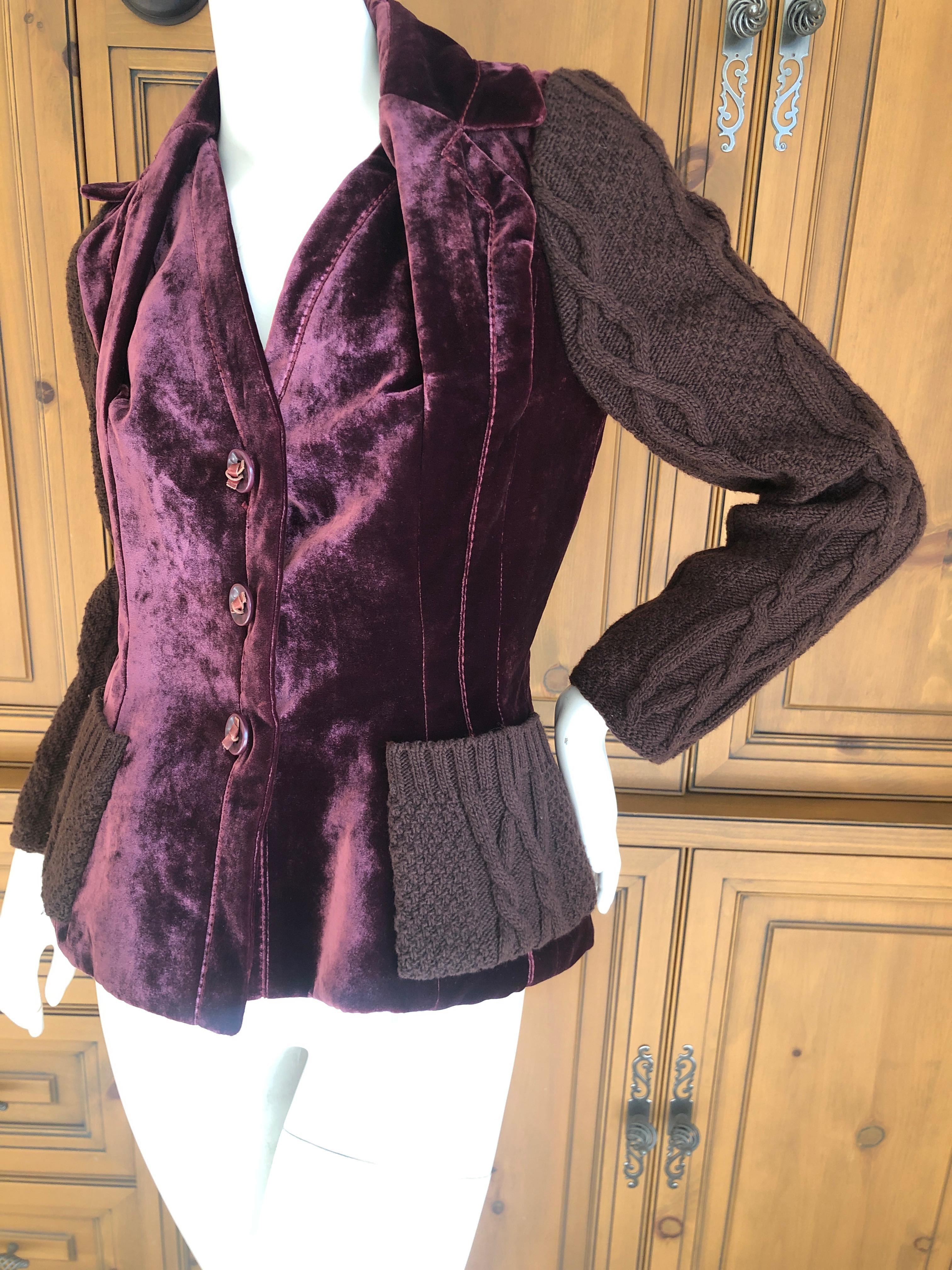 Women's Christian Dior by John Galliano Burgundy Velvet Bar Jacket w Cable Knit Details For Sale