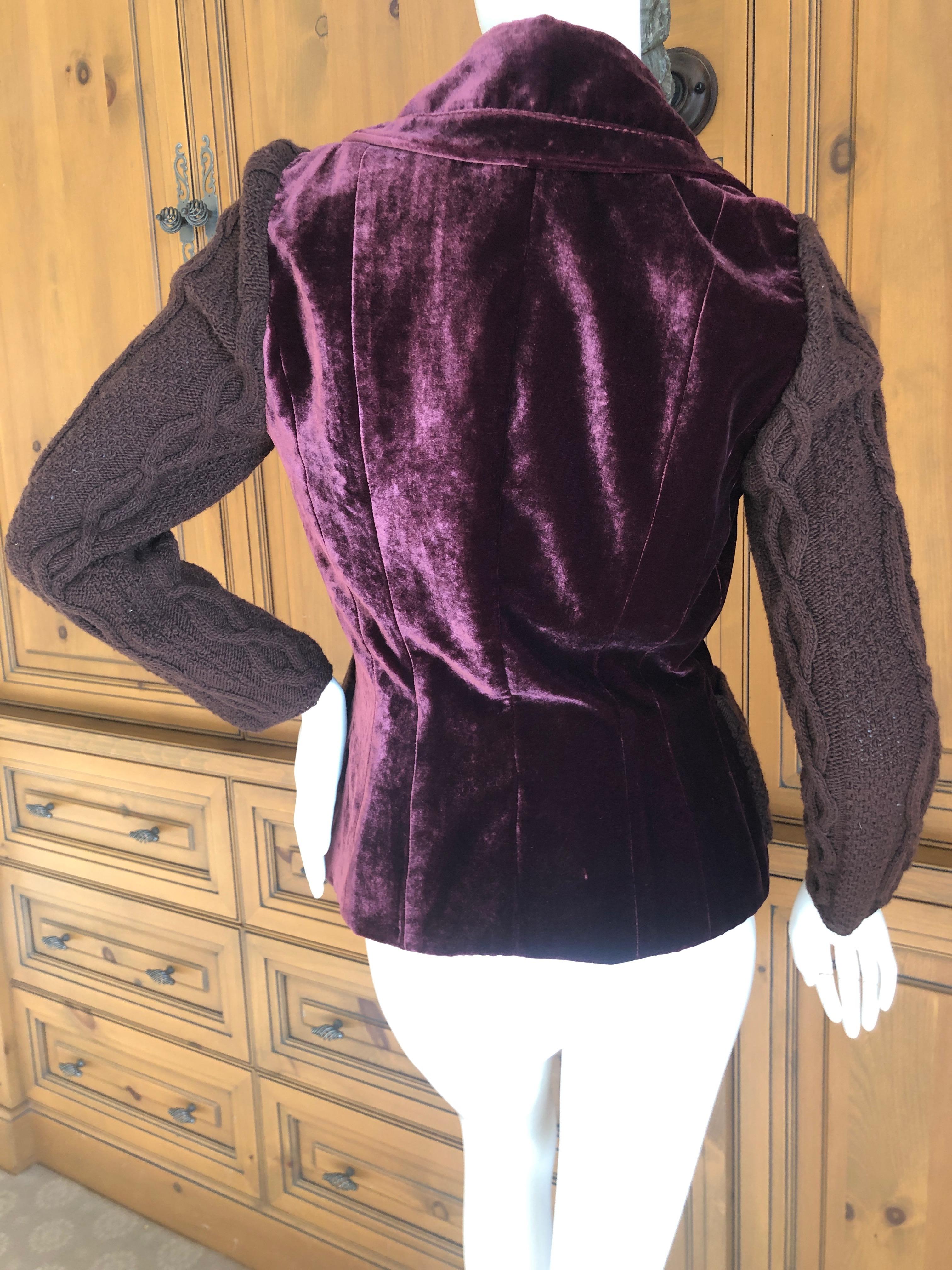 Christian Dior by John Galliano Burgundy Velvet Bar Jacket w Cable Knit Details For Sale 4