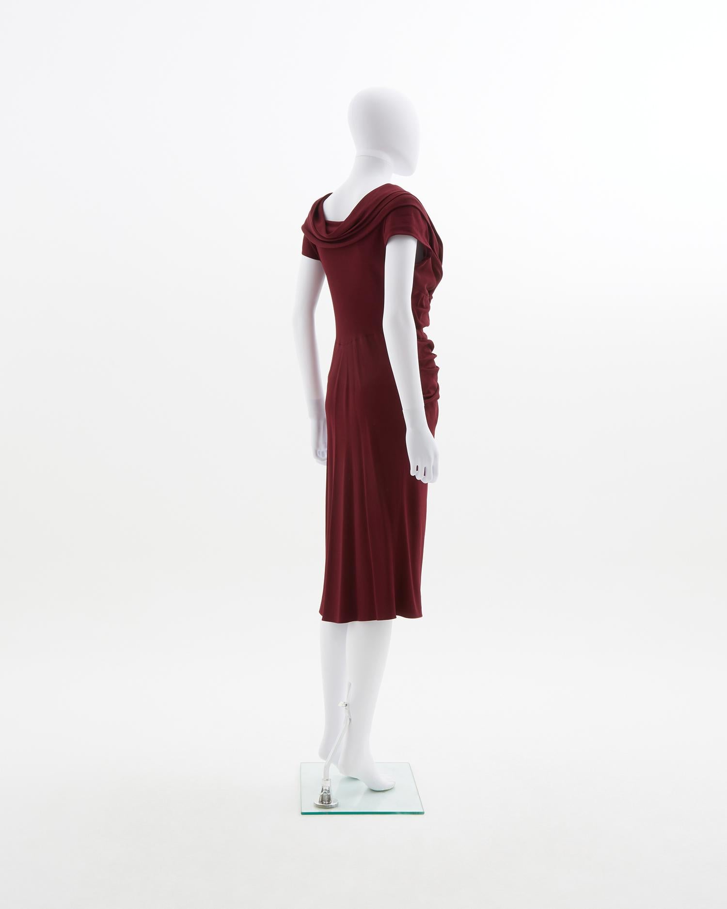 Christian Dior by John Galliano burgundy wool crepe evening dress, fw 2008 In Excellent Condition For Sale In Milano, IT