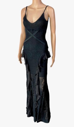 Christian Dior by John Galliano S/S2003 Sheer Lace Knit Black Evening Dress Gown