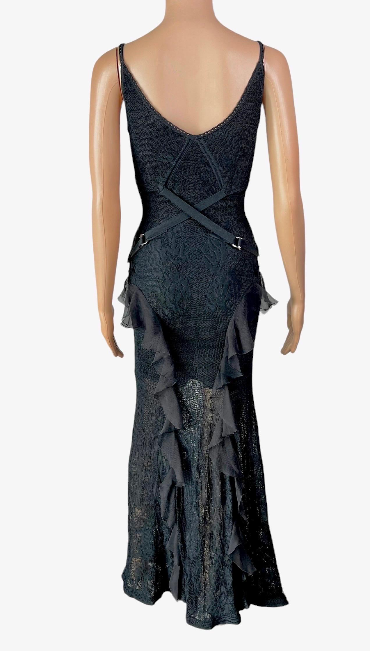 Christian Dior by John Galliano S/S2003 Sheer Lace Knit Black Evening Dress Gown In Good Condition For Sale In Naples, FL