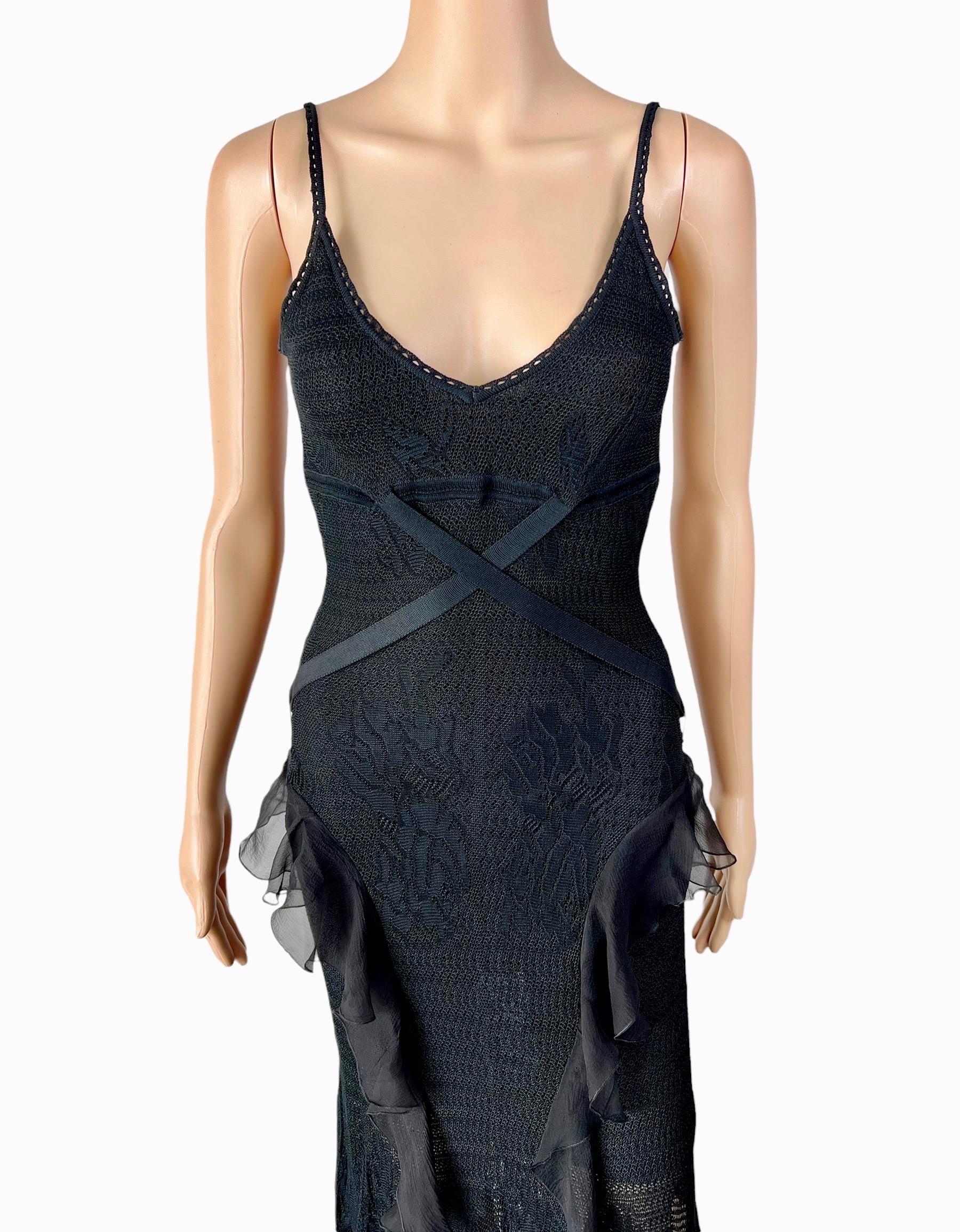 Women's Christian Dior by John Galliano S/S2003 Sheer Lace Knit Black Evening Dress Gown For Sale