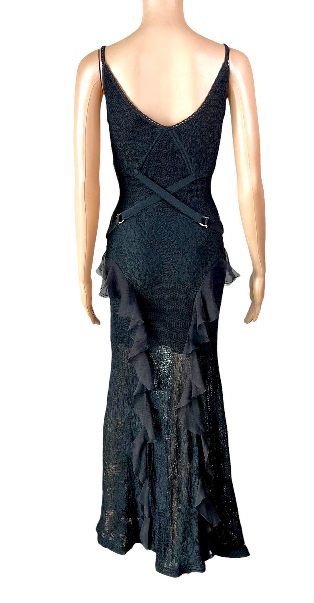 Christian Dior by John Galliano S/S2003 Sheer Lace Knit Black Evening Dress Gown For Sale 1