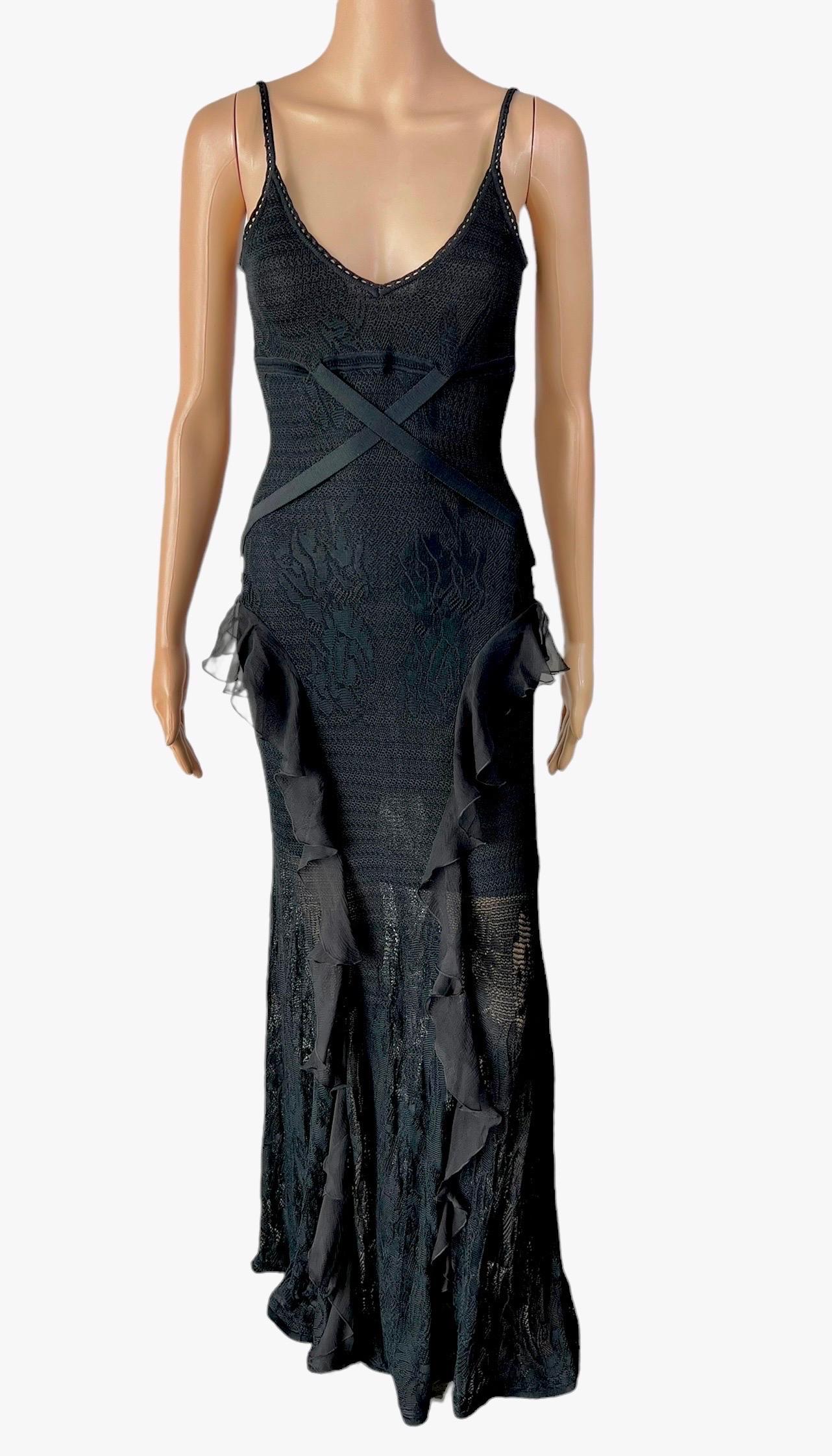 Christian Dior by John Galliano S/S2003 Sheer Lace Knit Black Evening Dress Gown For Sale 2