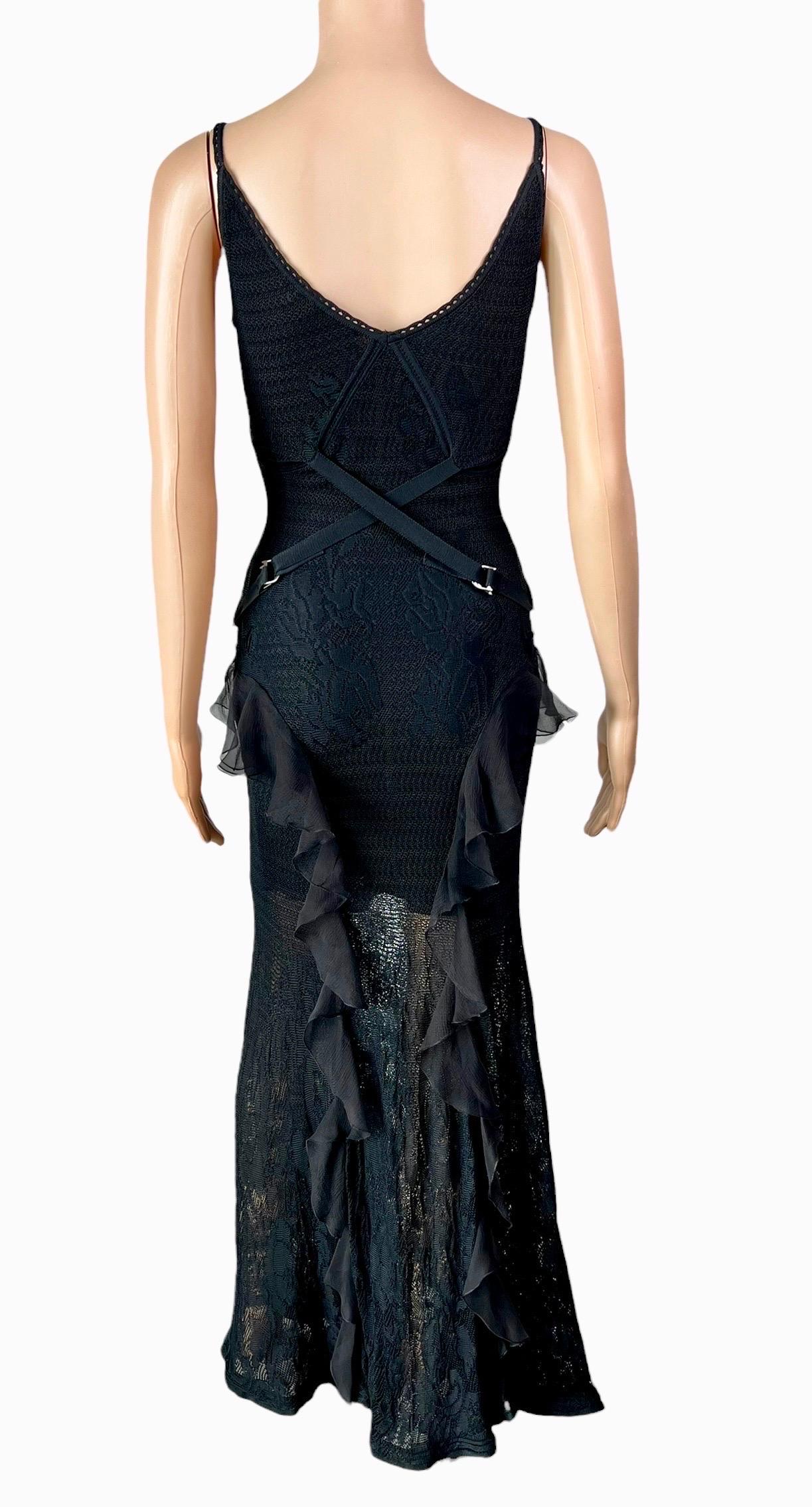 Christian Dior by John Galliano S/S2003 Sheer Lace Knit Black Evening Dress Gown For Sale 3