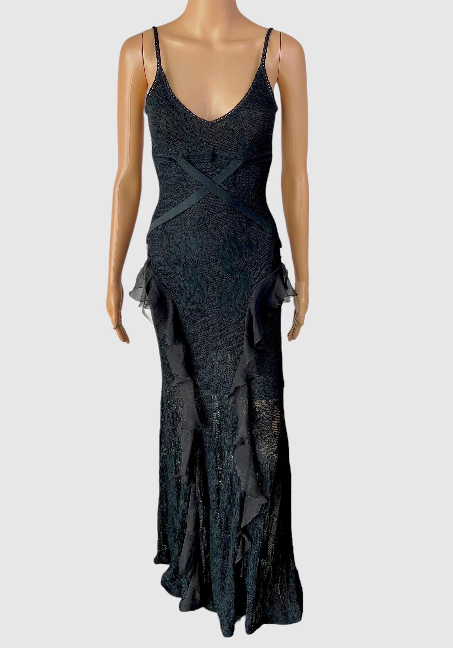 Christian Dior by John Galliano S/S2003 Sheer Lace Knit Black Evening Dress Gown For Sale 4