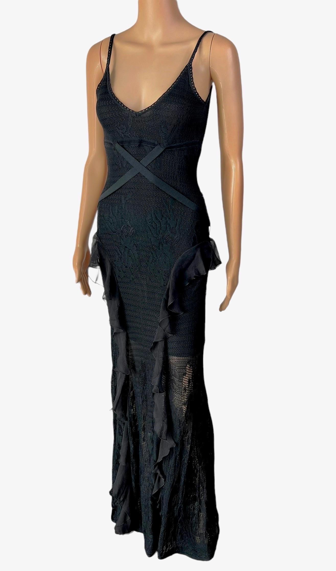 Christian Dior by John Galliano S/S2003 Sheer Lace Knit Black Evening Dress Gown For Sale 5