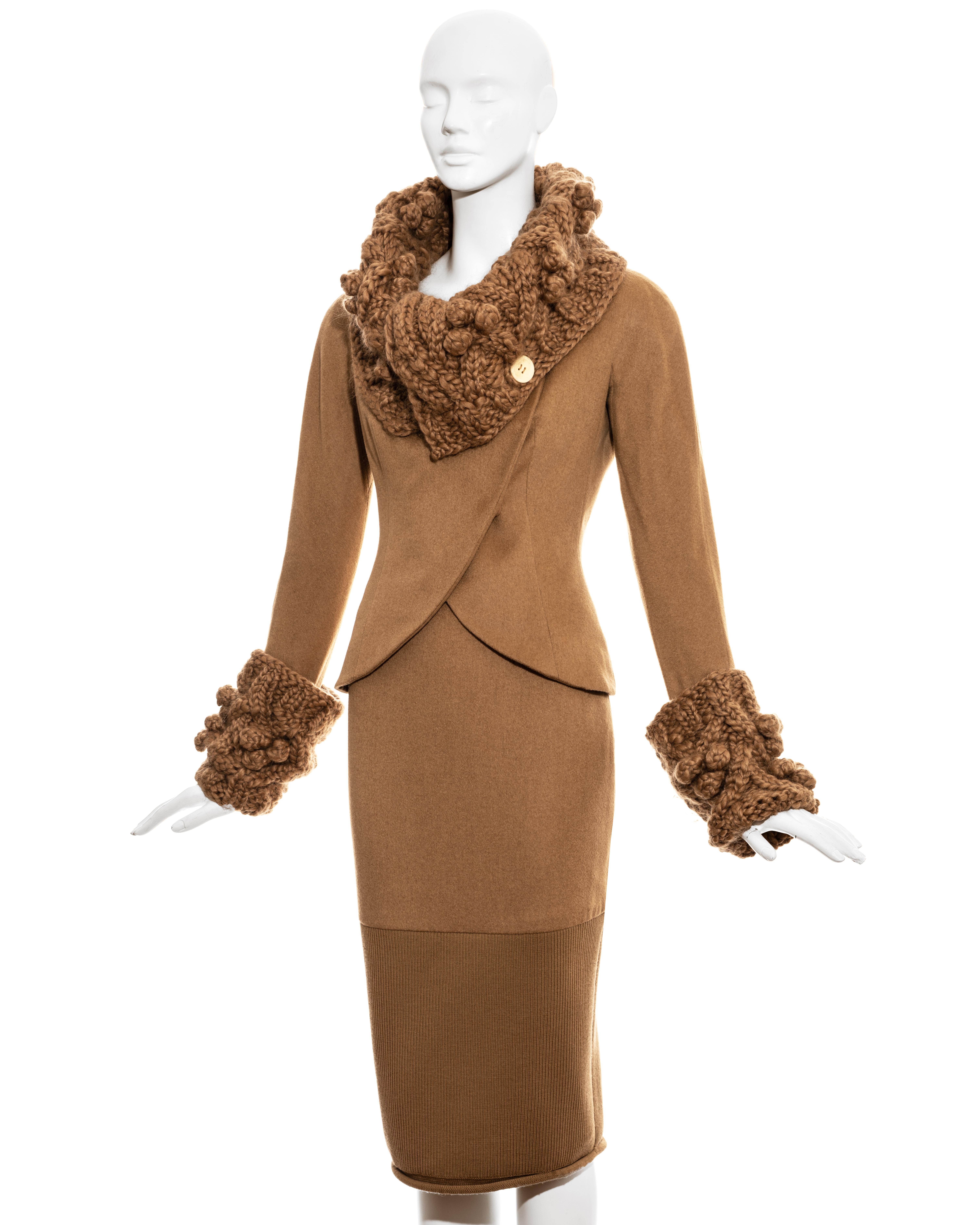 Brown Christian Dior by John Galliano camel wool skirt suit, fw 1999 For Sale
