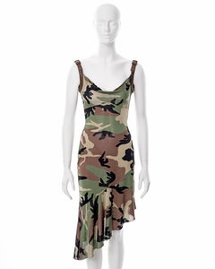 Christian Dior by John Galliano camo printed silk jersey bias cut dress, ss 2001