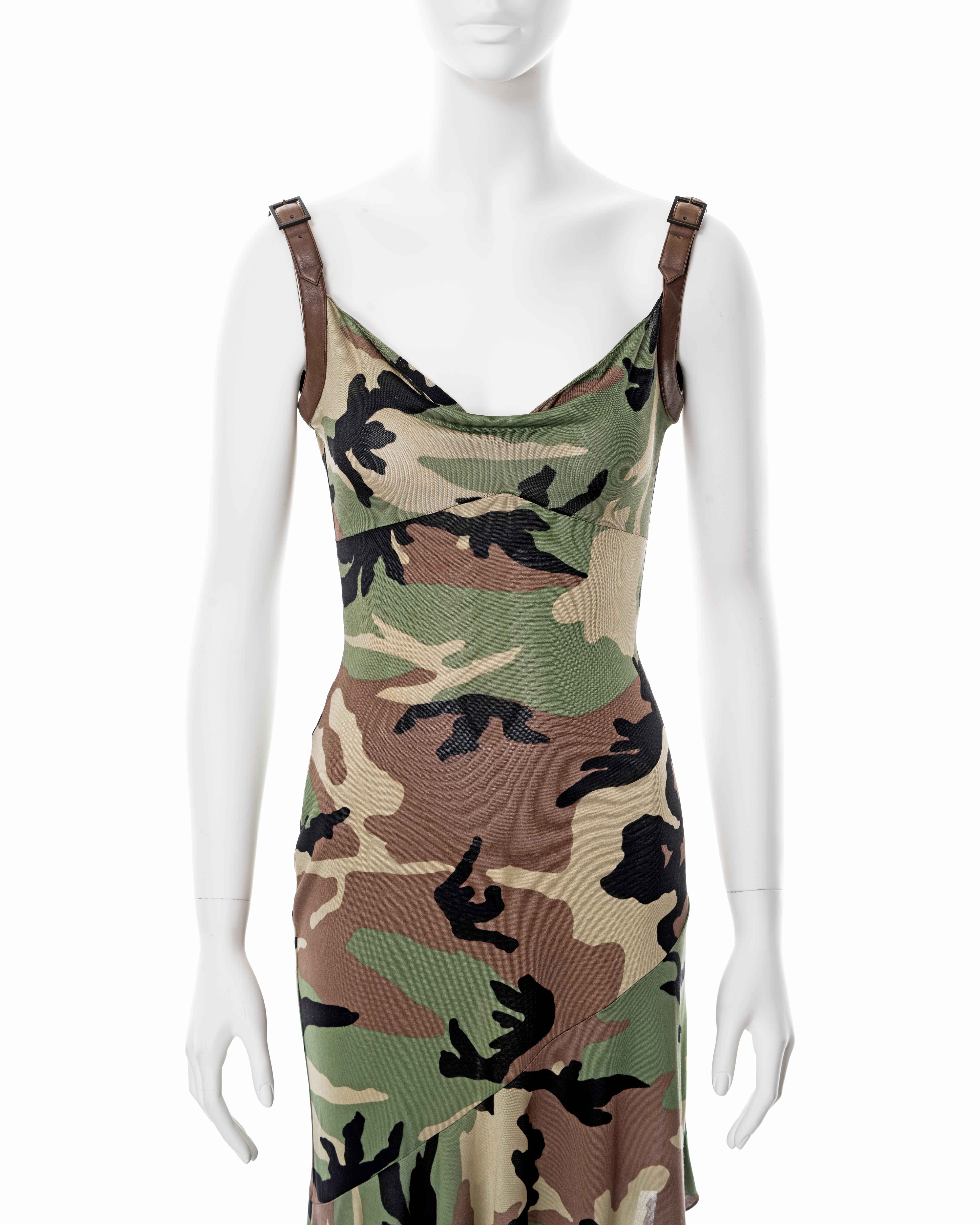 Christian Dior by John Galliano camo printed silk jersey bias cut dress, ss 2001 In Excellent Condition For Sale In London, GB