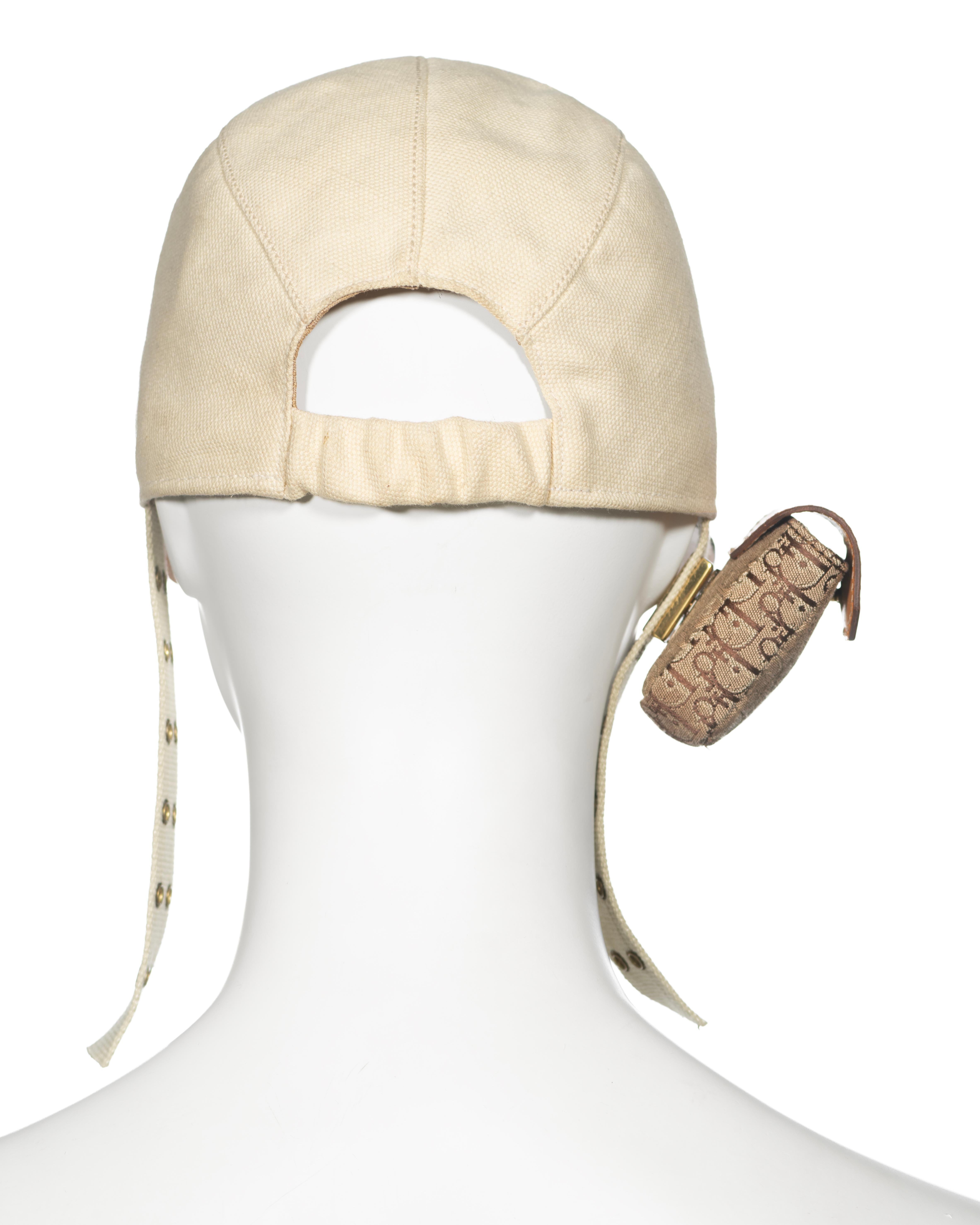 Christian Dior by John Galliano Canvas and Leather Cap with Pouch, ss 2002 For Sale 7