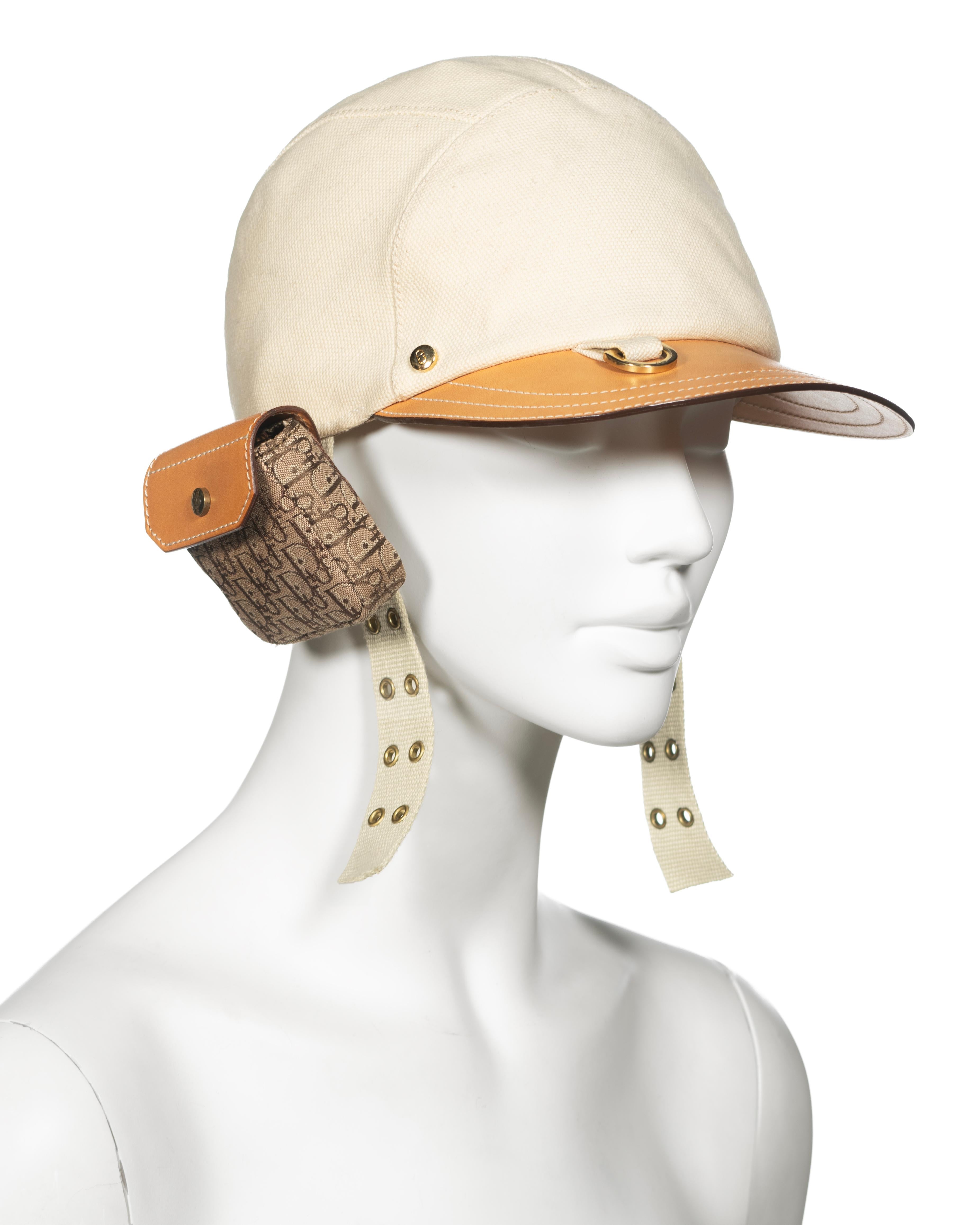 Women's Christian Dior by John Galliano Canvas and Leather Cap with Pouch, ss 2002 For Sale