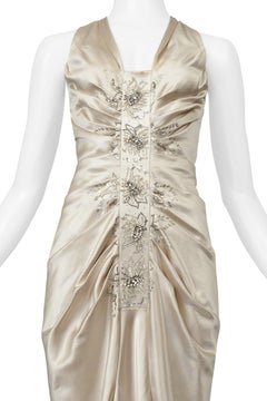 Christian Dior By John Galliano Champagne Satin Dress With Beading