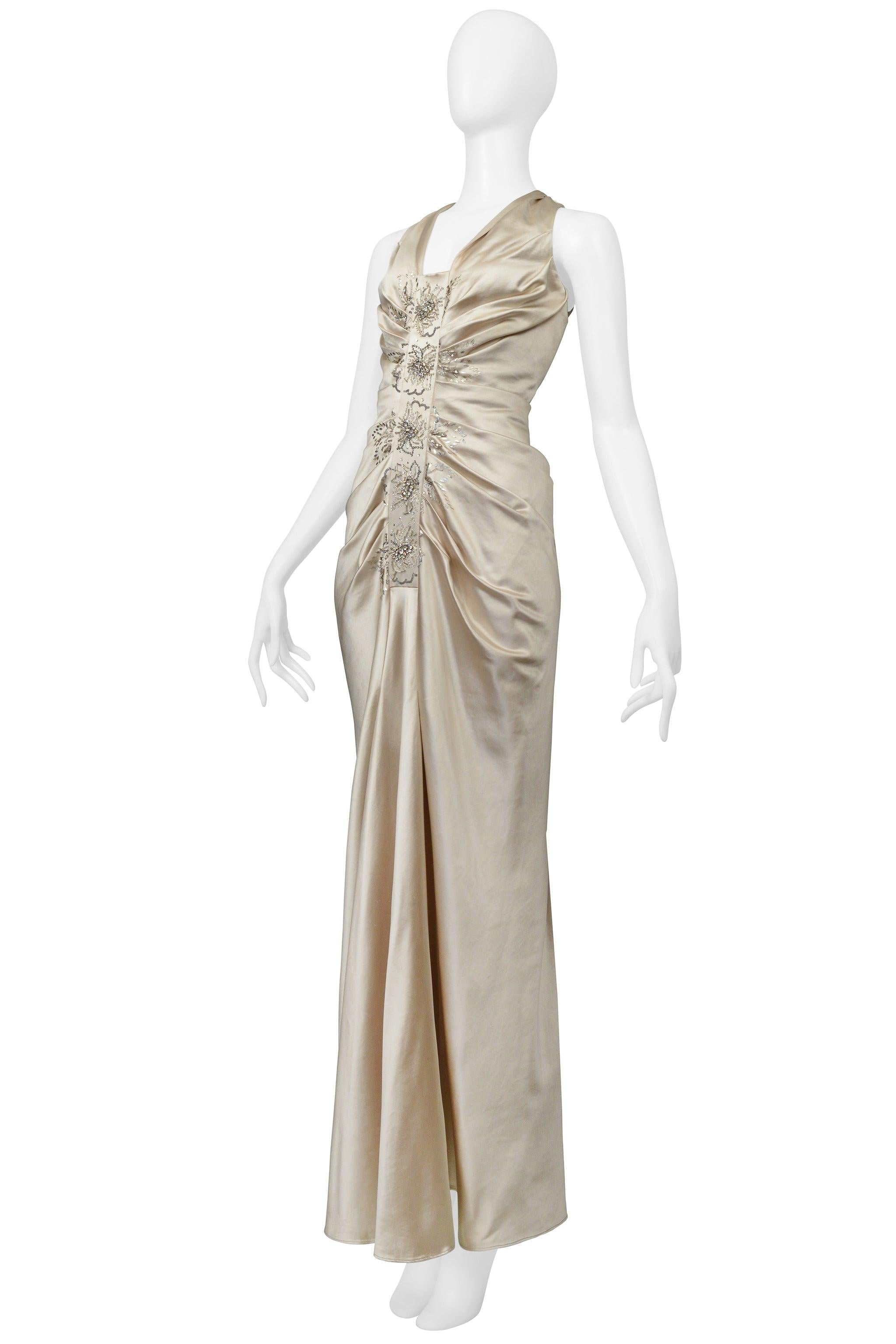 Christian Dior By John Galliano Champagne Satin Dress With Beading In Good Condition For Sale In Los Angeles, CA
