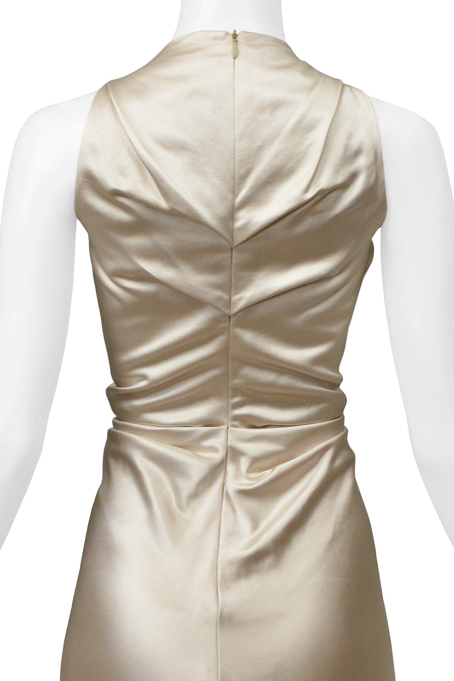 Women's Christian Dior By John Galliano Champagne Satin Dress With Beading For Sale