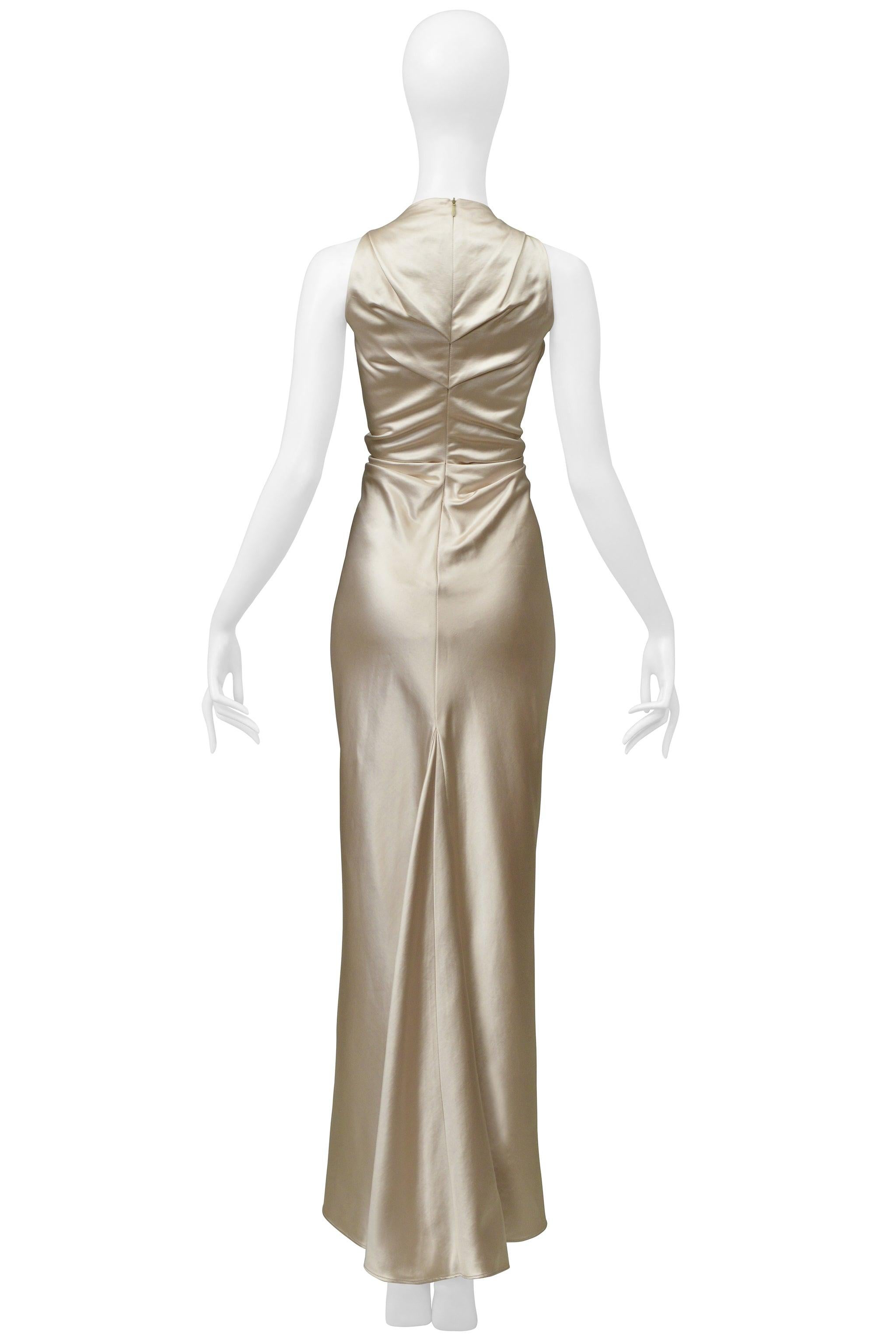 Christian Dior By John Galliano Champagne Satin Dress With Beading For Sale 1
