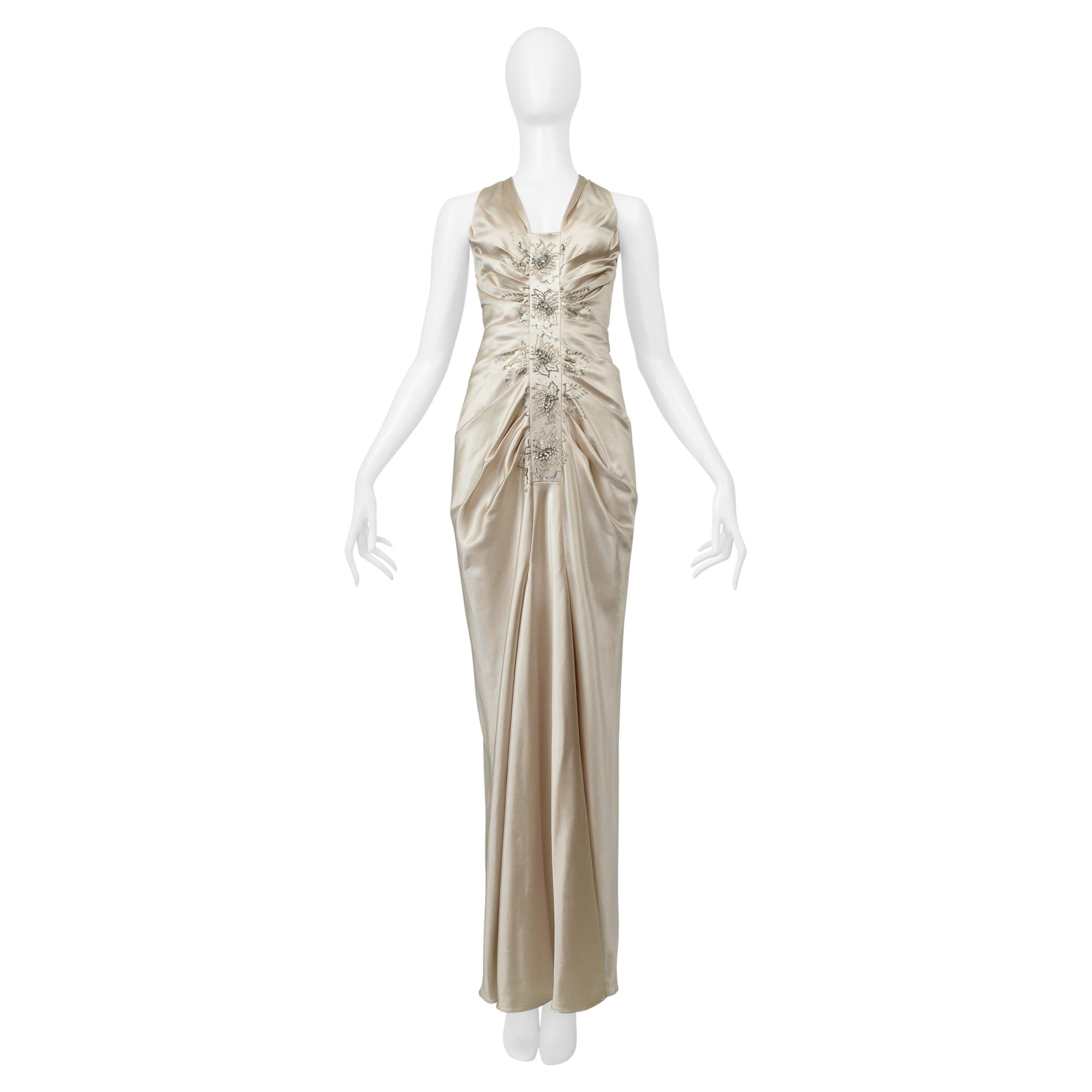 Christian Dior By John Galliano Champagne Satin Dress With Beading For Sale